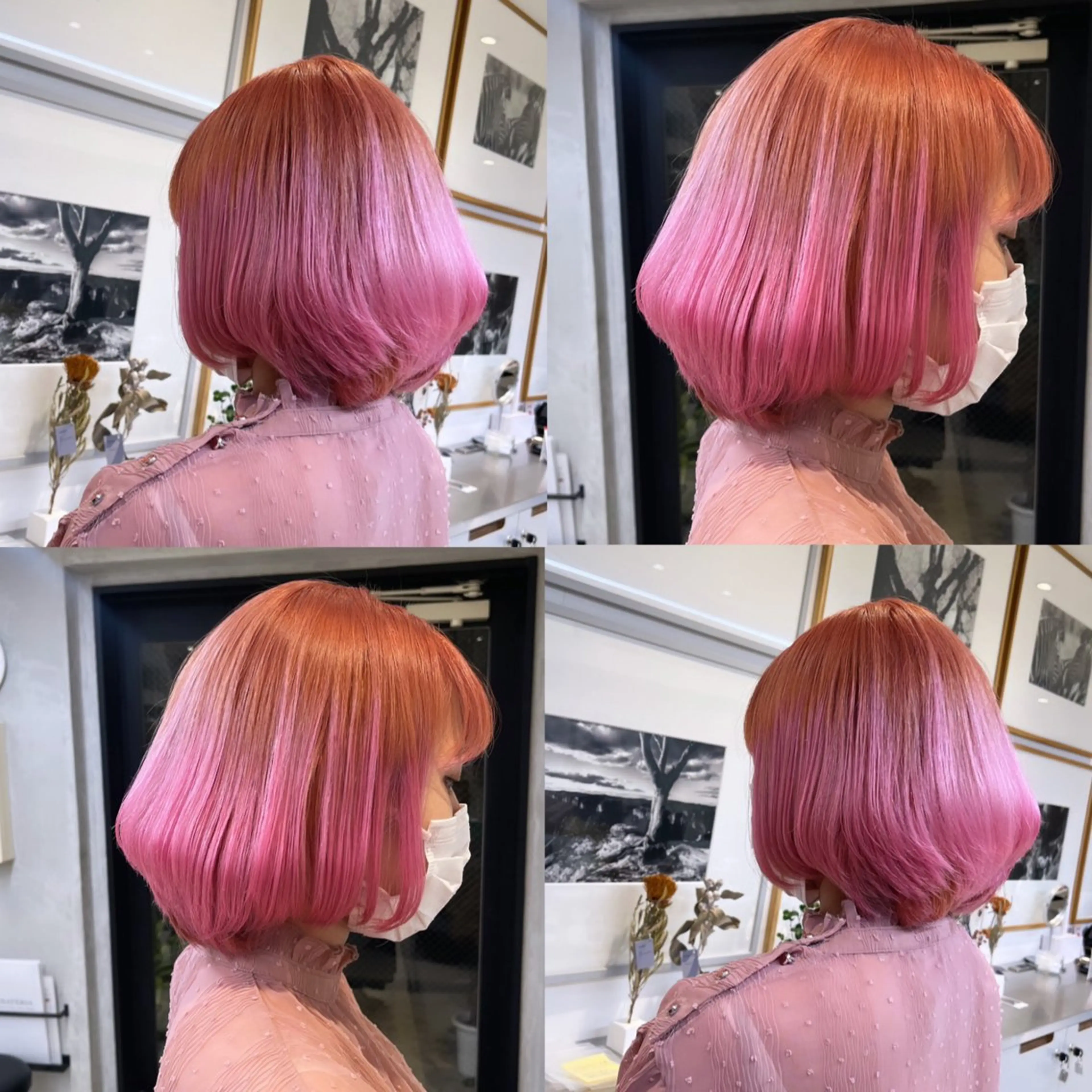 ショート カラー ベージュカラー ダブルカラー ハイトーンカラー ピンクカラー ピンクベージュ ヘアカラー トリートメント ヘッドスパ ヘアセット カジュアルを女っぽく 𝗮𝘆𝗮𝗰𝗼のヘアスタイル