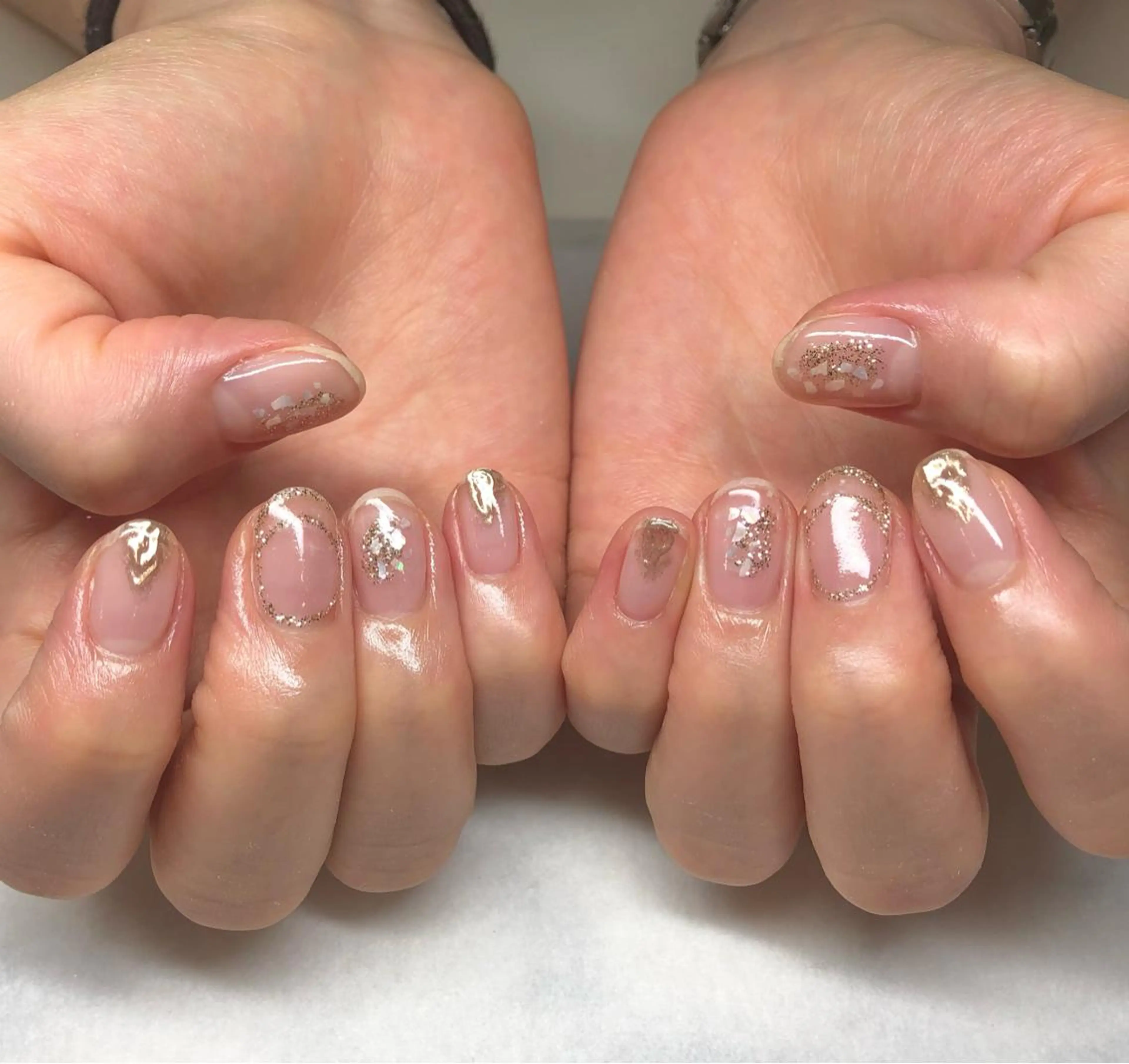 ネイル クリアネイル ゴールド キラキラネイル ラメ(グリッター) ミラーネイル いちじゅう あおいのネイルデザイン