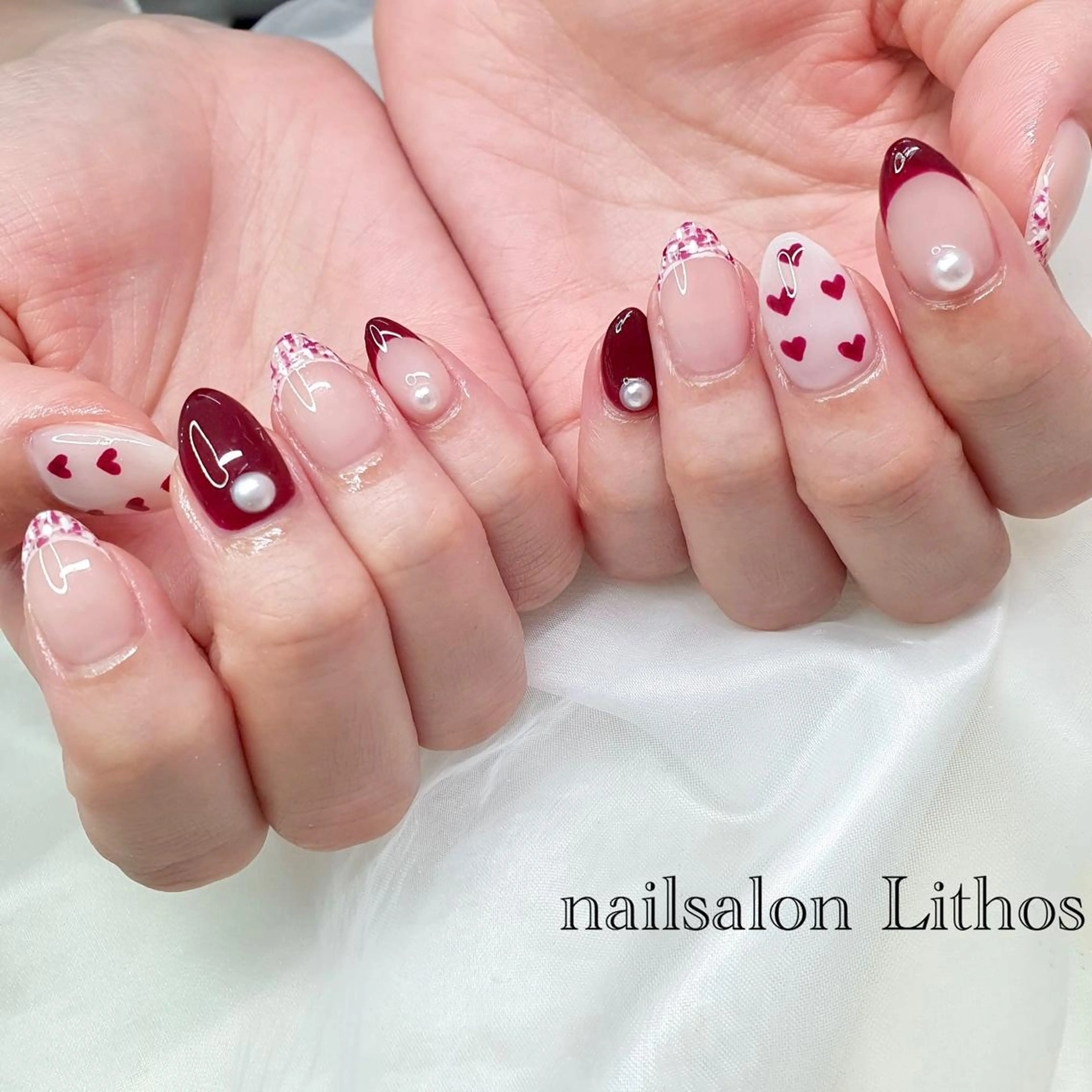 ネイル ボルドー ツイードネイル ハンドネイル nailsalon Lithos所属・nailsalon Recontreのネイルデザイン