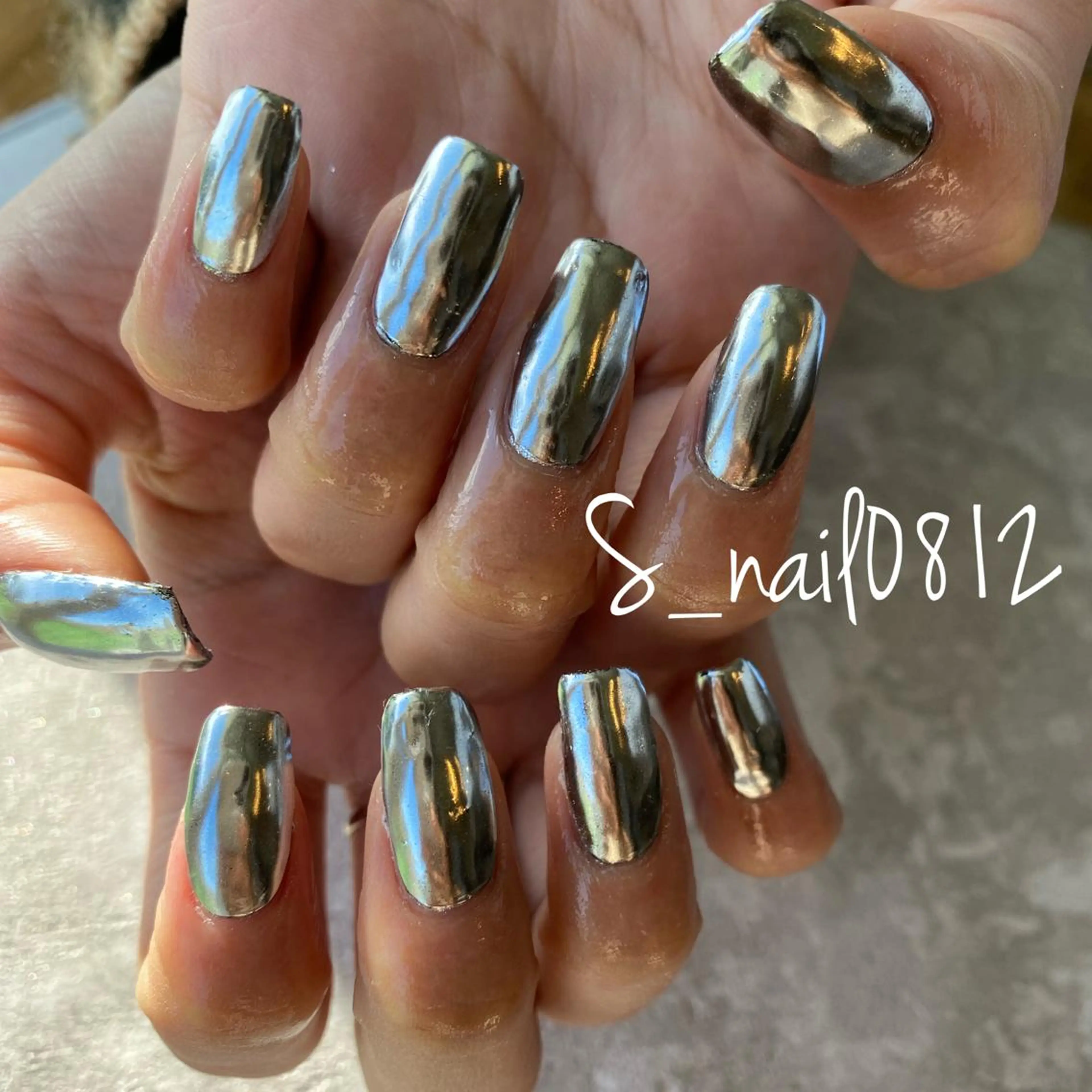 ネイル ジェルネイル ミラーネイル シルバー ハンドネイル 菅原 さおりのネイルデザイン