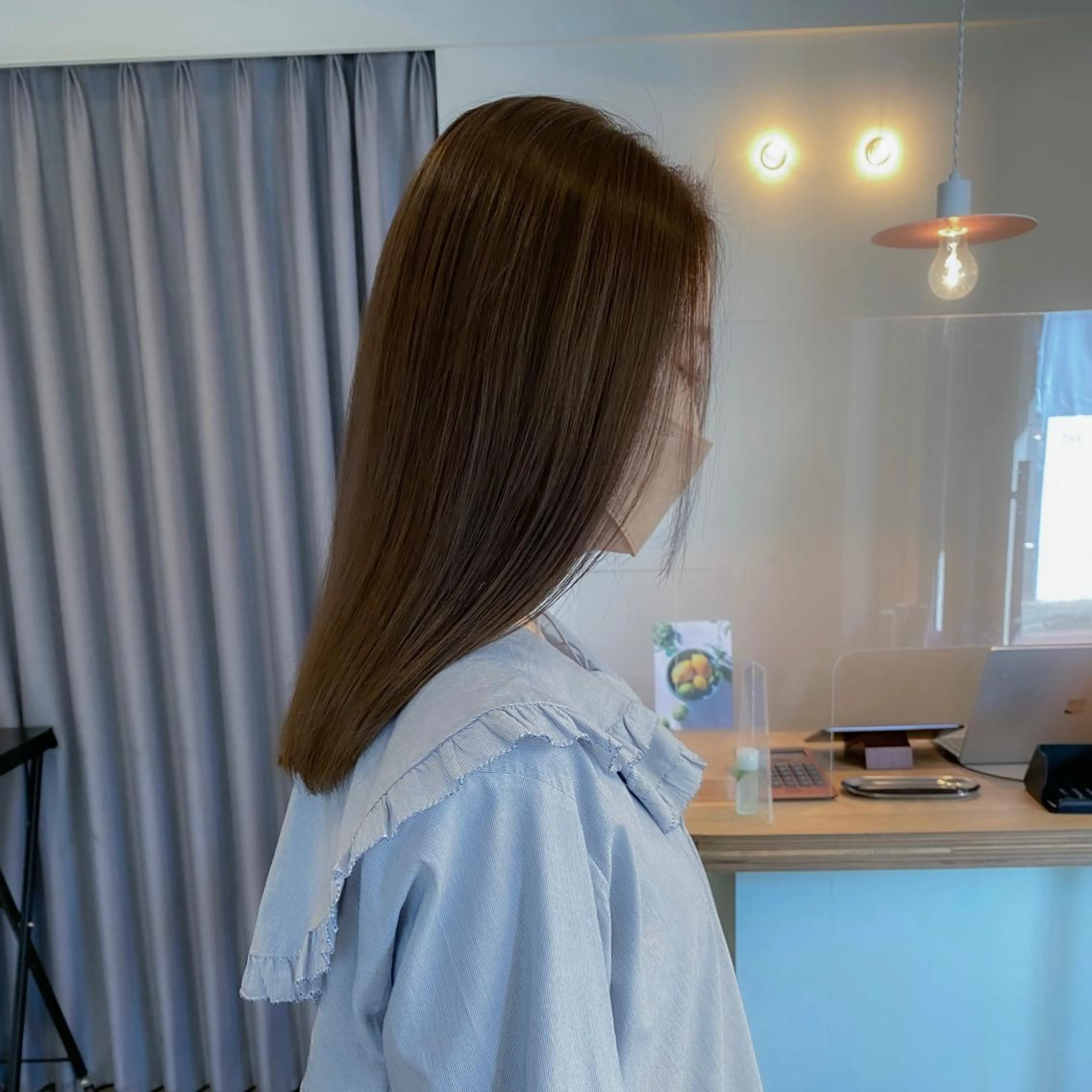 ミディアム カラー ブリーチ 透明感カラー ブリーチなしカラー オリーブカラー オレンジ 板谷みさき /艶ボブ/藤沢美容室のヘアスタイル