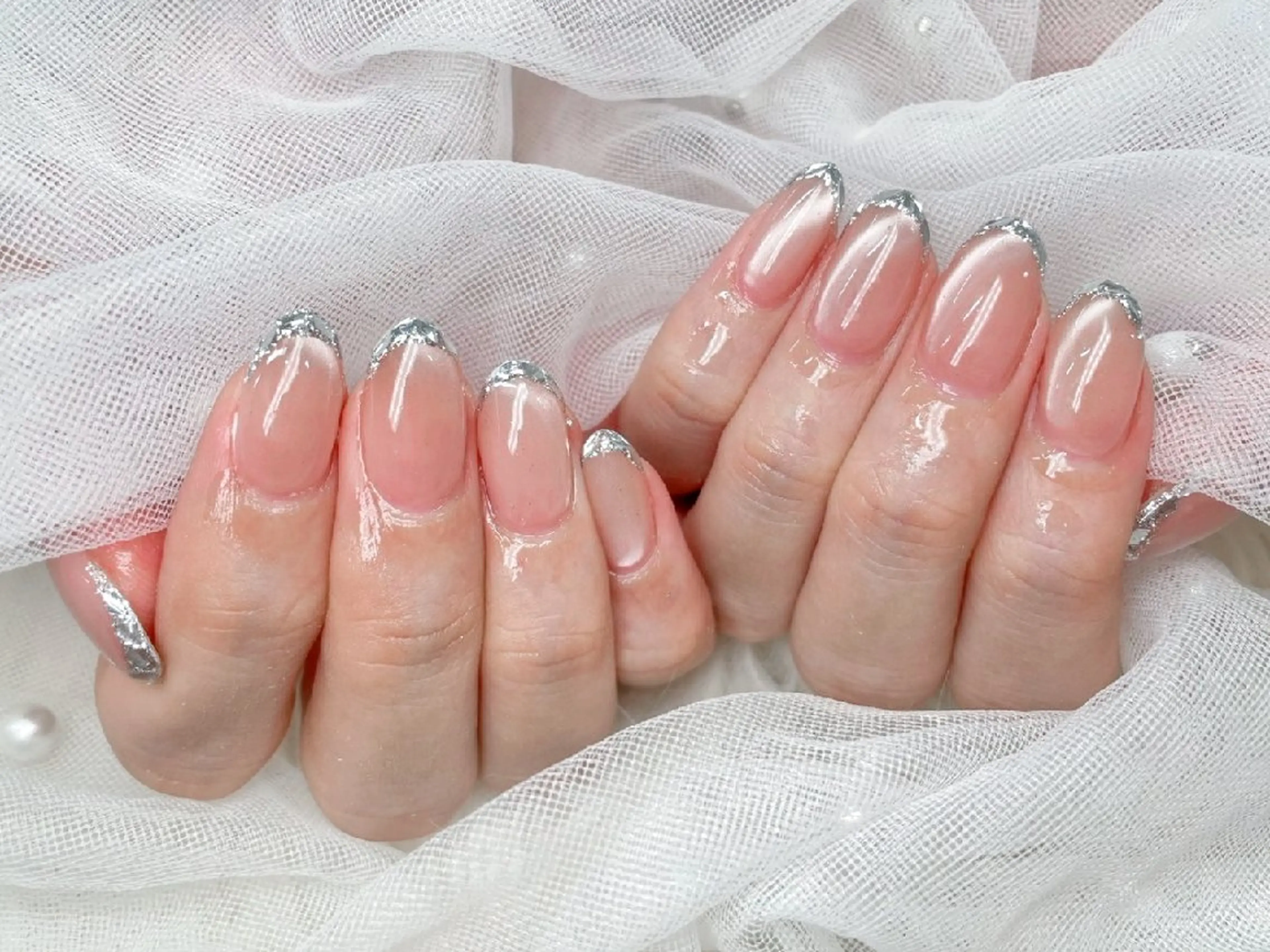 ネイル チークネイル 長さ出し フラッシュネイル フレンチネイル ジェルネイル Chouette Nailのネイルデザイン