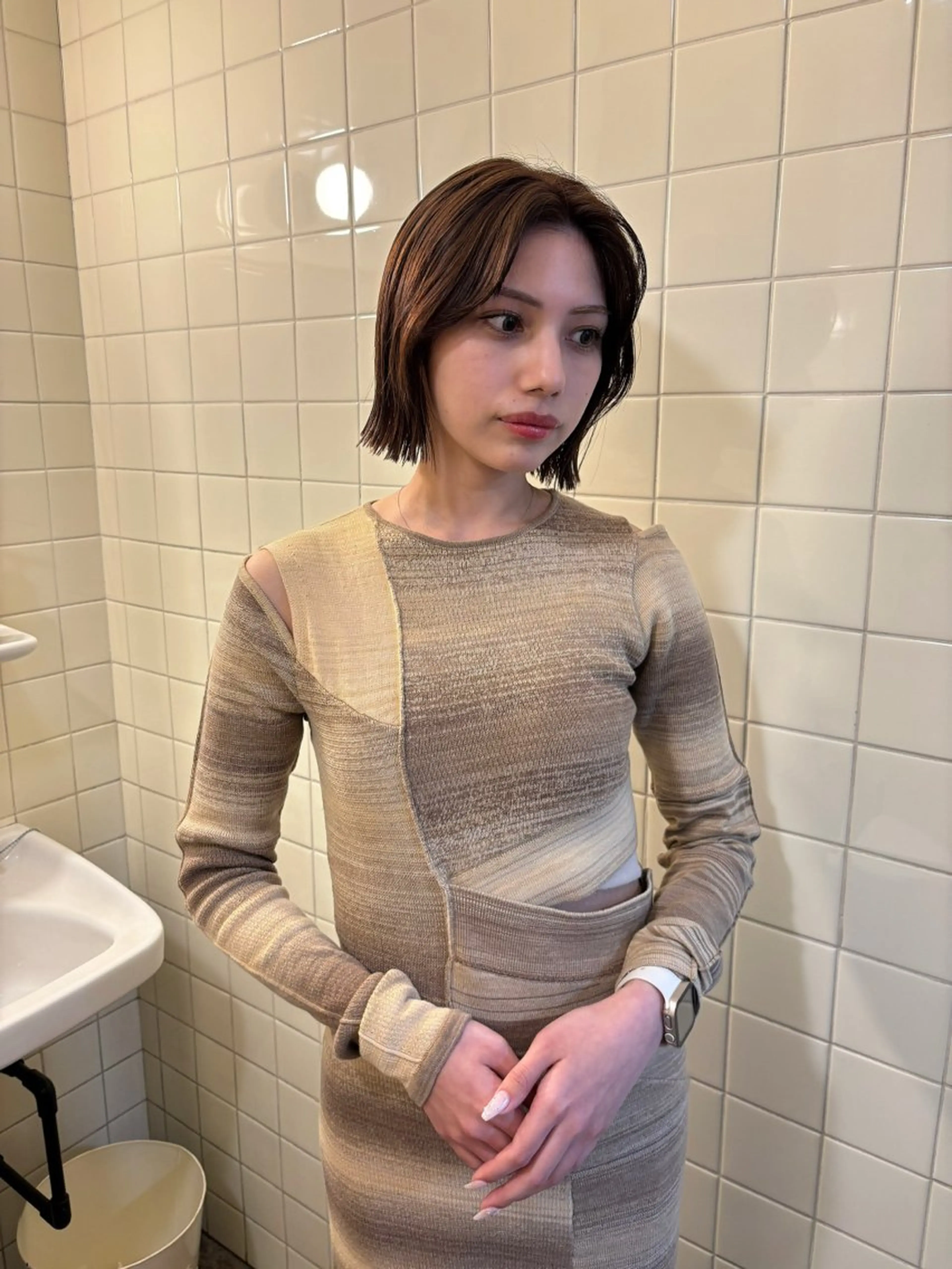 ミディアム カラー ヘアカラー トリートメント 韓国ボブ&顔まわり レイヤー♡TOMOEのヘアスタイル