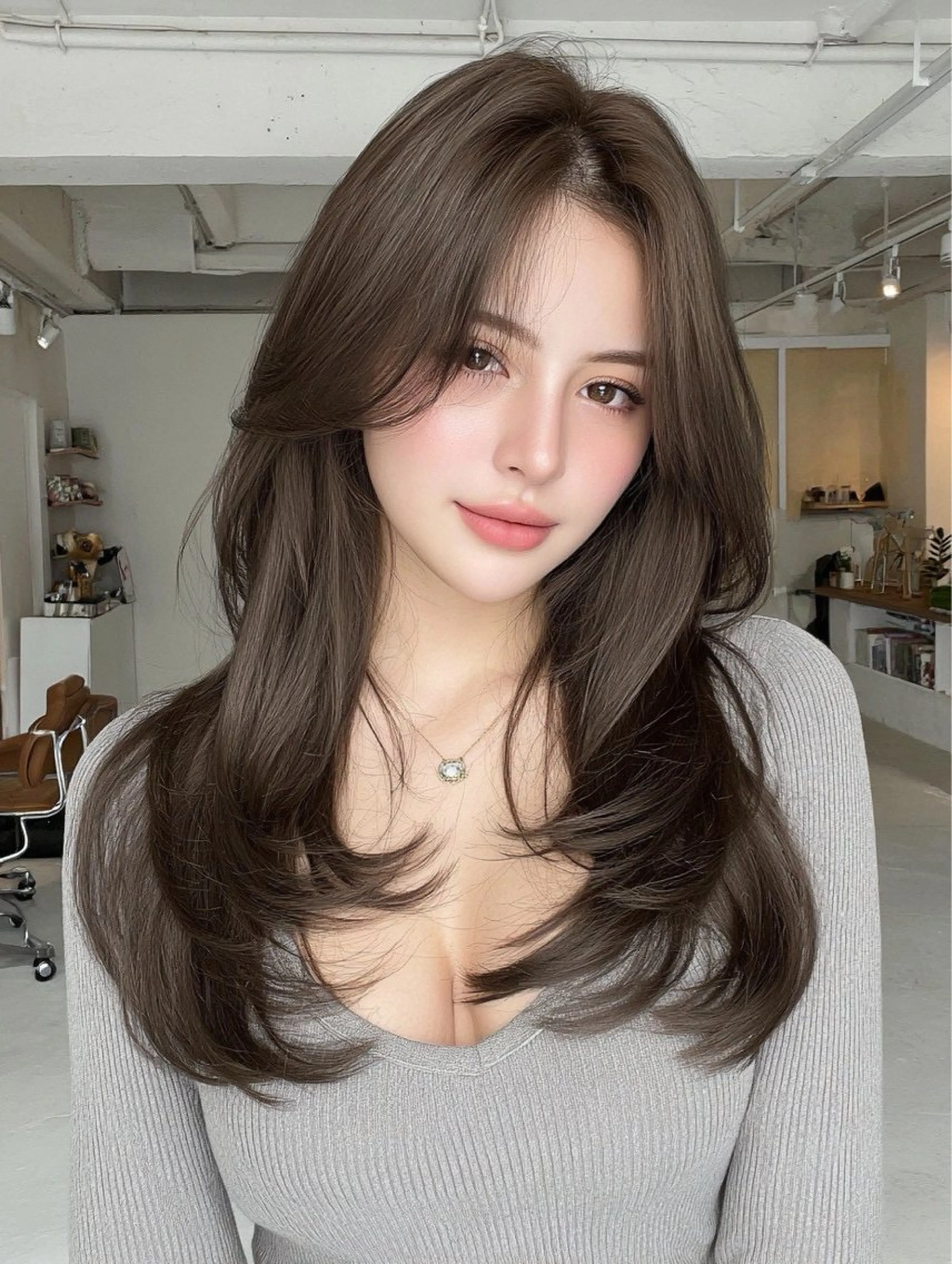 ロング 顔周りカット 韓国風ヘア レイヤーカット カット ヘアカラー ☃️顔周りレイヤー 韓国風SHUTOのヘアスタイル