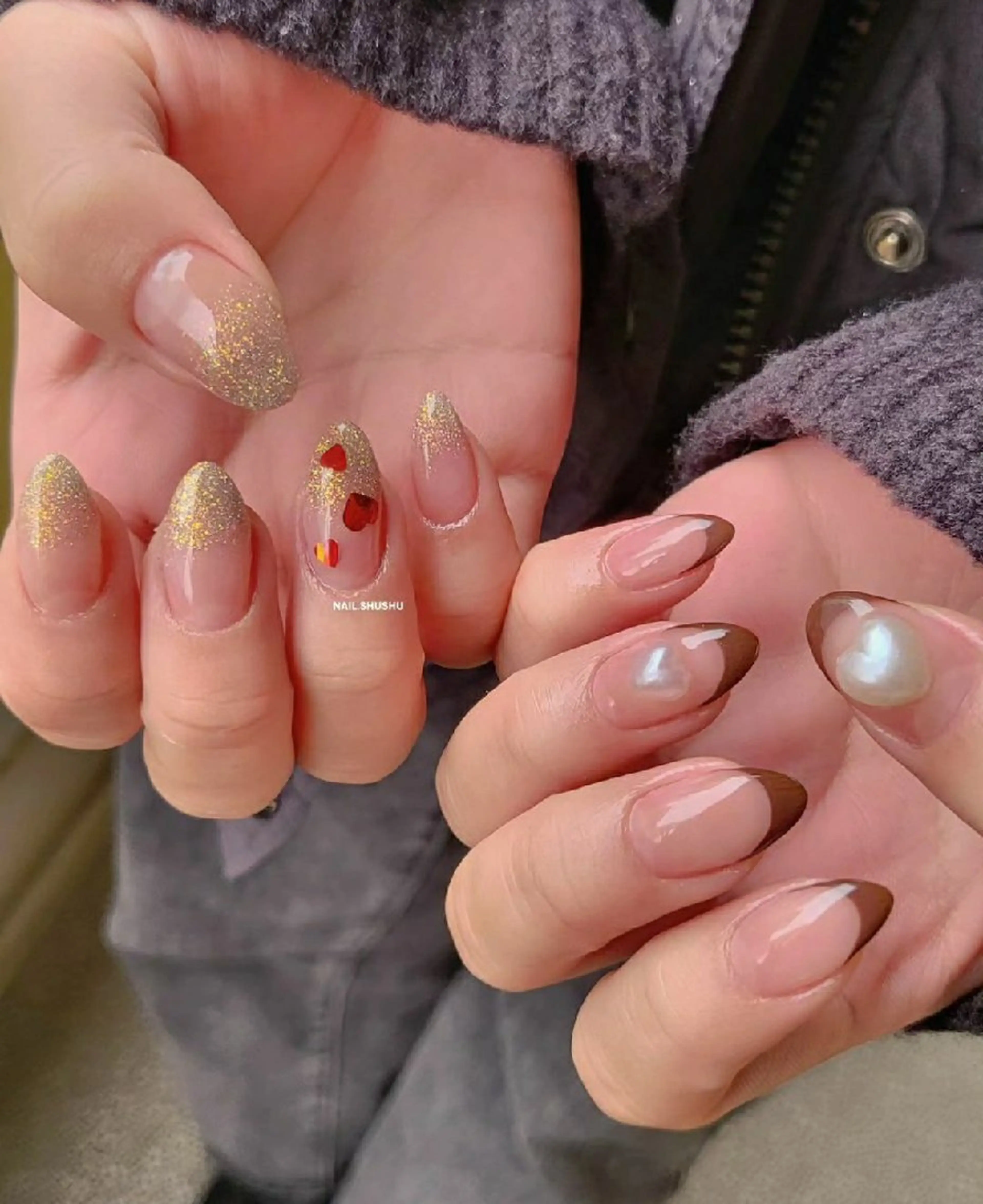 ネイル 持ち込み ニュアンスネイル ワンカラーネイル シンプルネイル 冬ネイル ハンドネイル 3dパーツ/流行り 👧shushu❤️のネイルデザイン