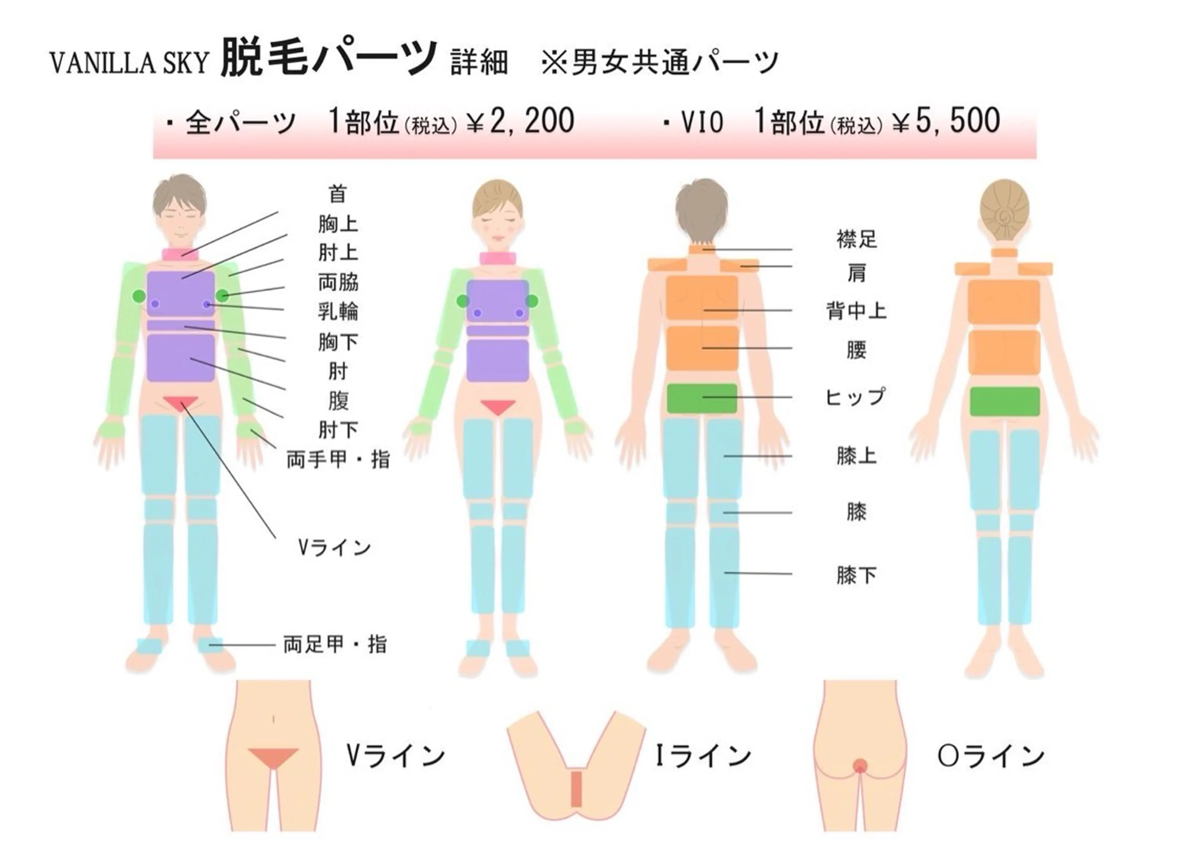 レディース限定！👱🏻‍♀️オーダーメイド脱毛！画像の中から10パーツ施術！(VIOは除く)の写真