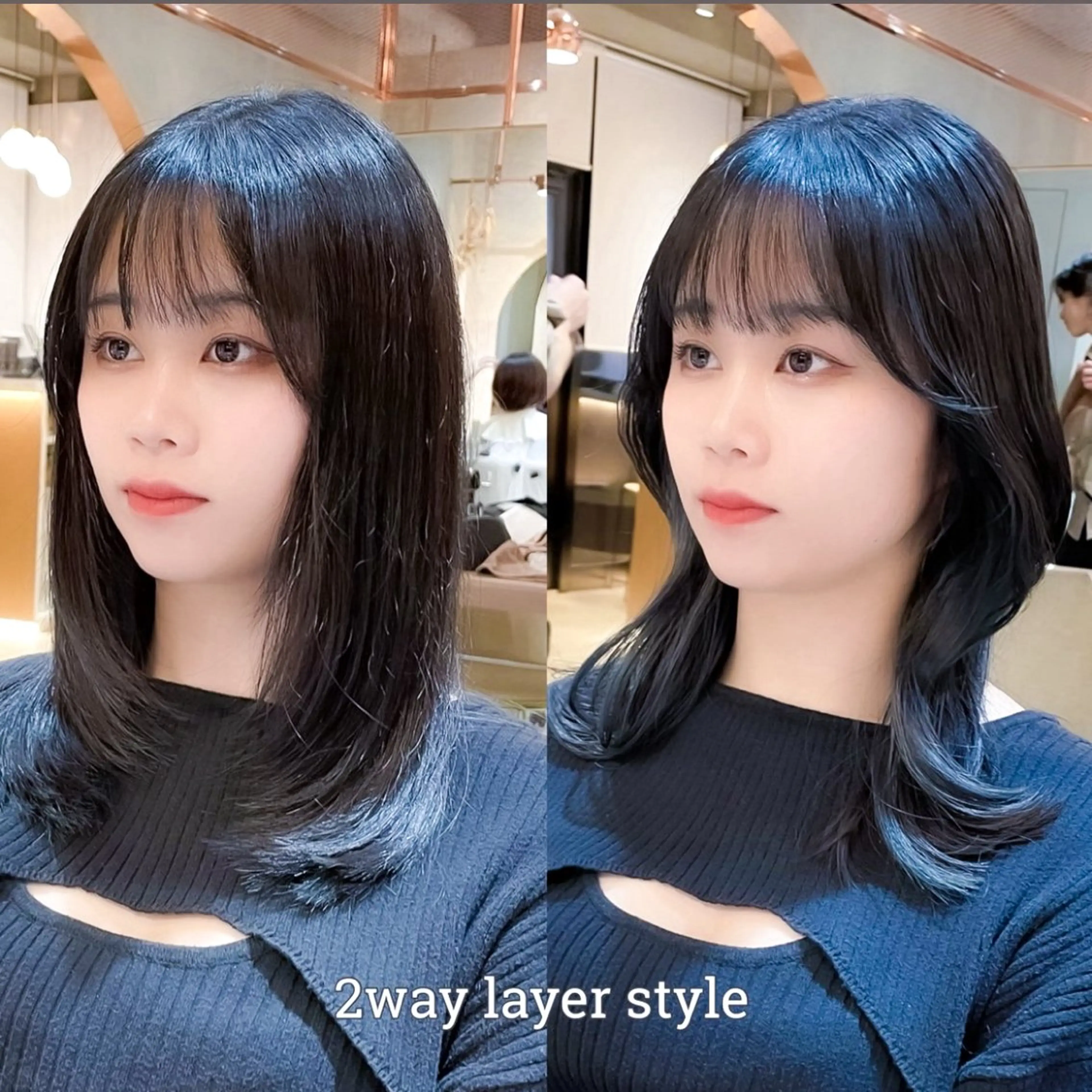 セミロング カラー ヘアカラー トリートメント 透明感カラー／韓国 レイヤーmomokaのヘアスタイル