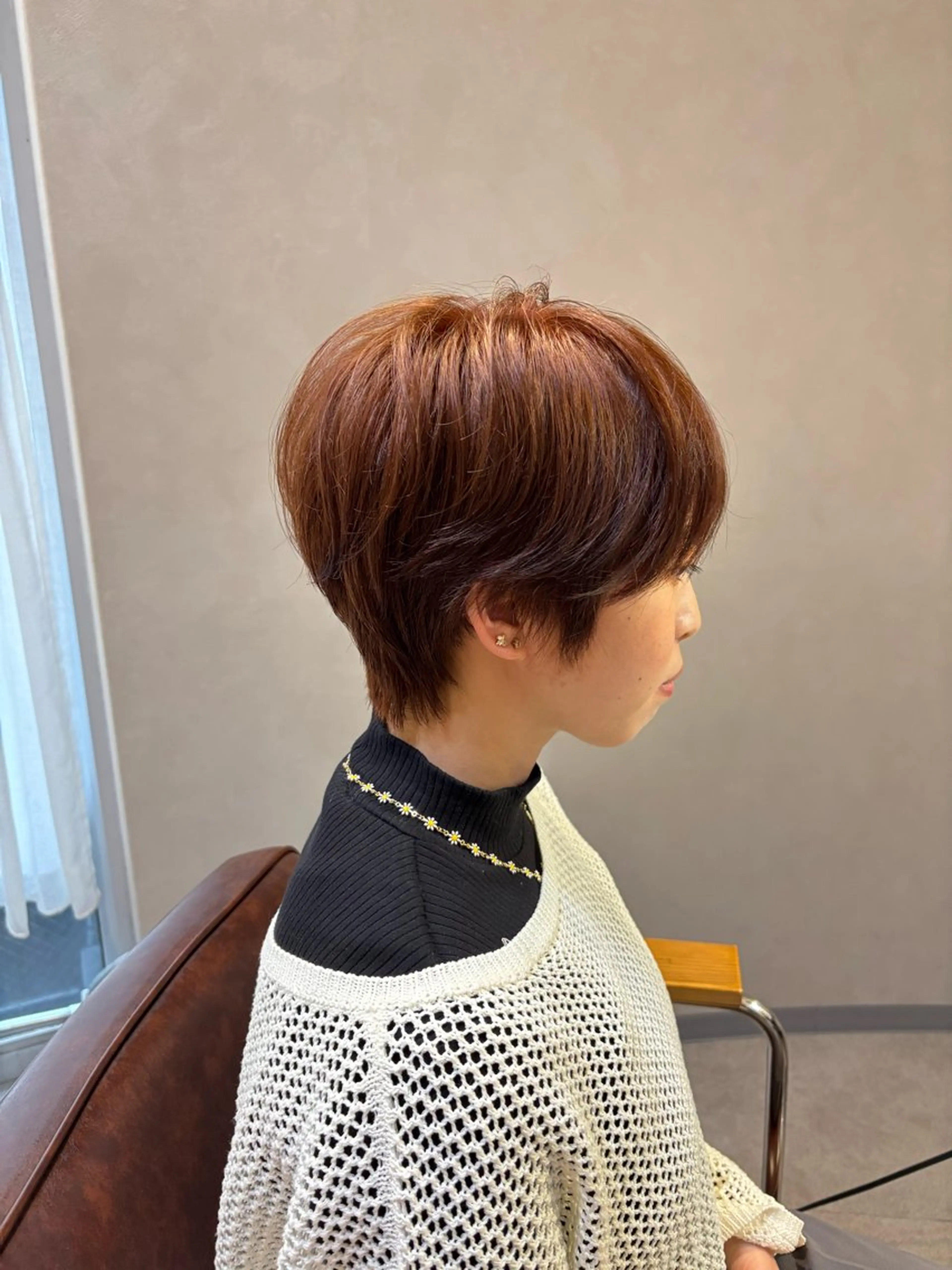 ショート カラー ブリーチ ブラウンカラー ブリーチなしカラー オレンジ オレンジブラウン 野口 咲愛のヘアスタイル