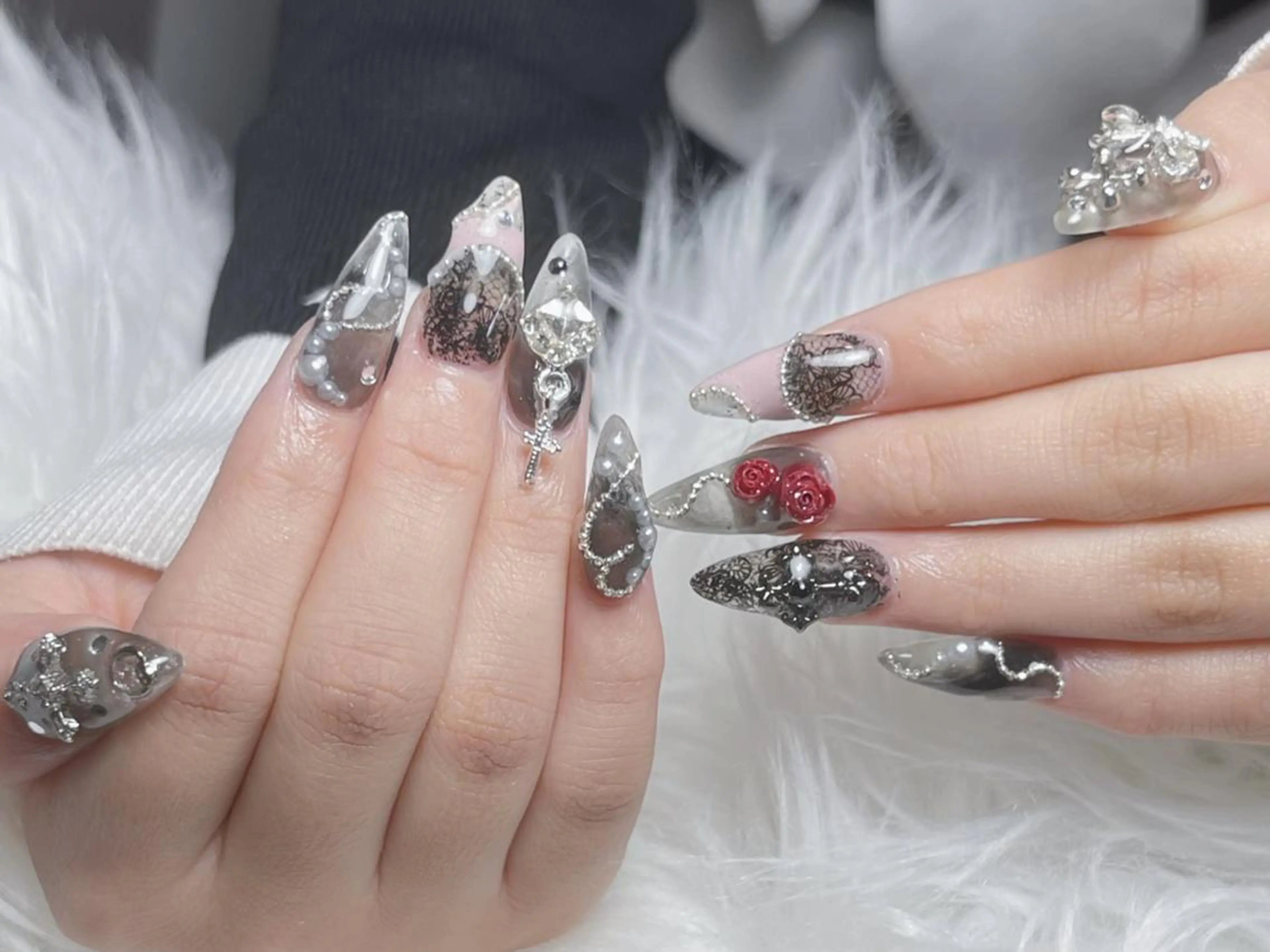 ネイル 長さ出し グラデーション 卒業式 キラキラネイル マグネットネイル ハンドネイル アンアンBelle Nail 池袋のネイルデザイン