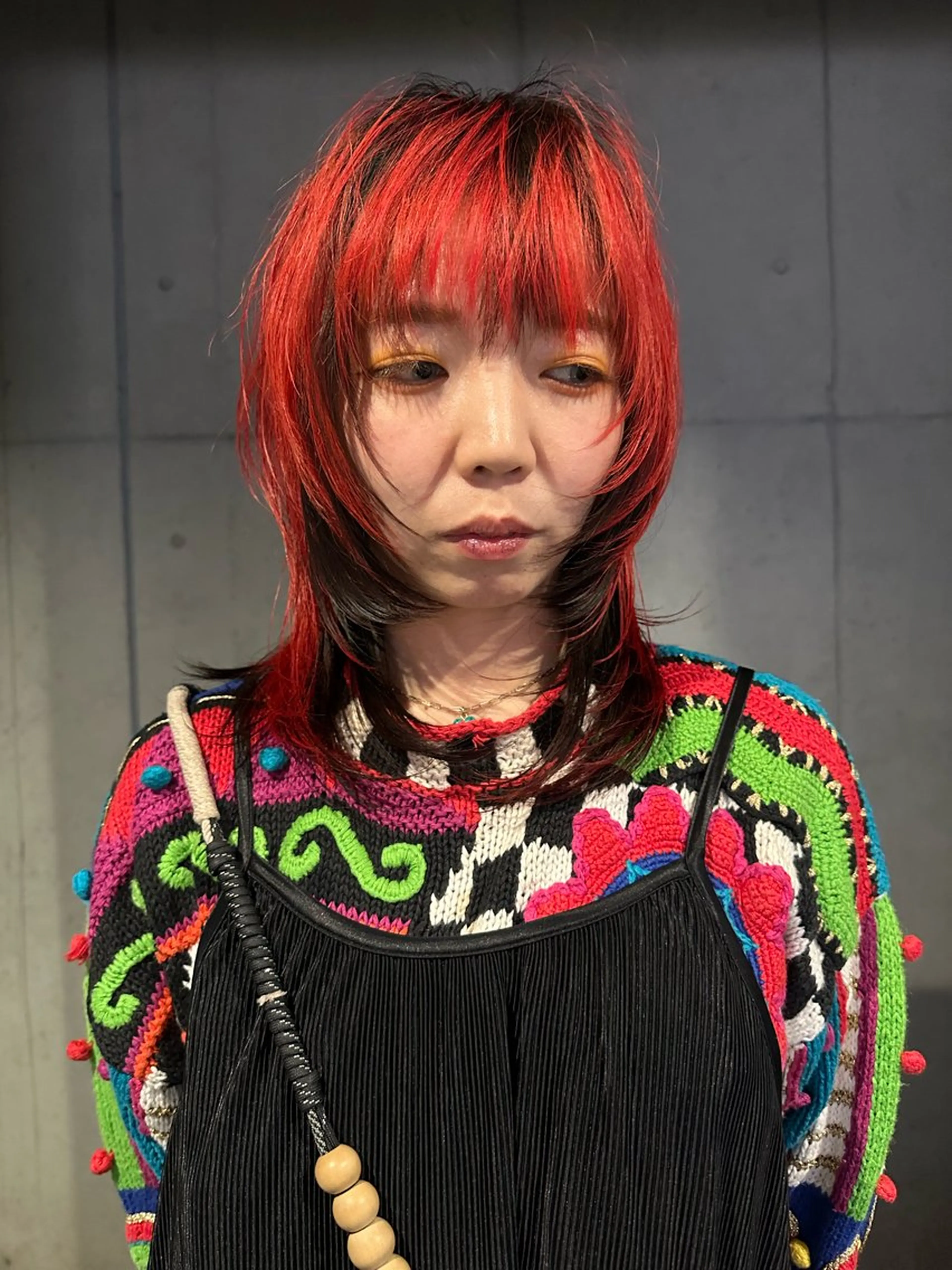 ミディアム カラー デザインカラー オレンジ ウルフカット カット ヘアカラー ウルフ/レイヤー🟠 山本祐輔🟠のヘアスタイル