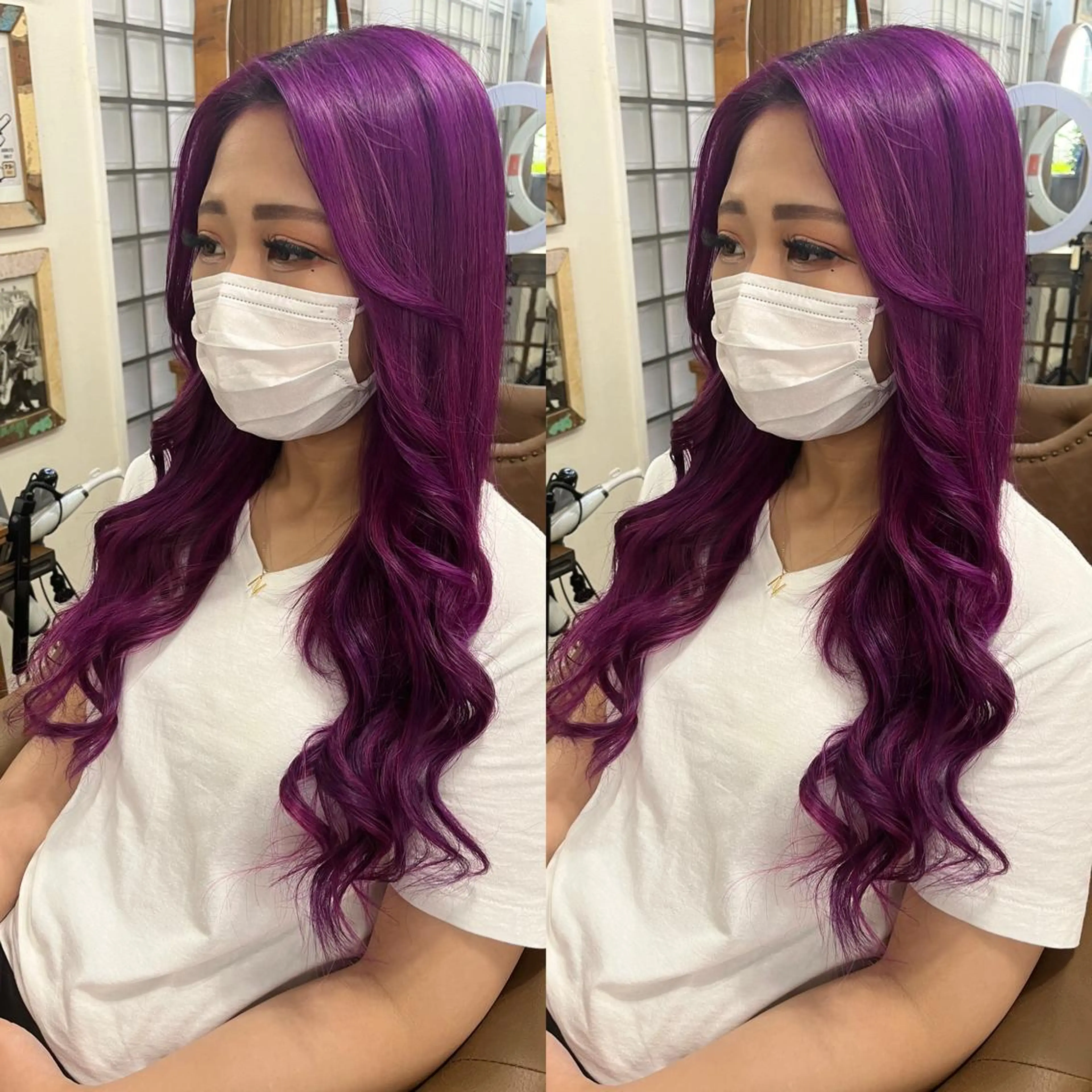 カラー モモカ/ハイトーン /バレイヤージュのヘアスタイル