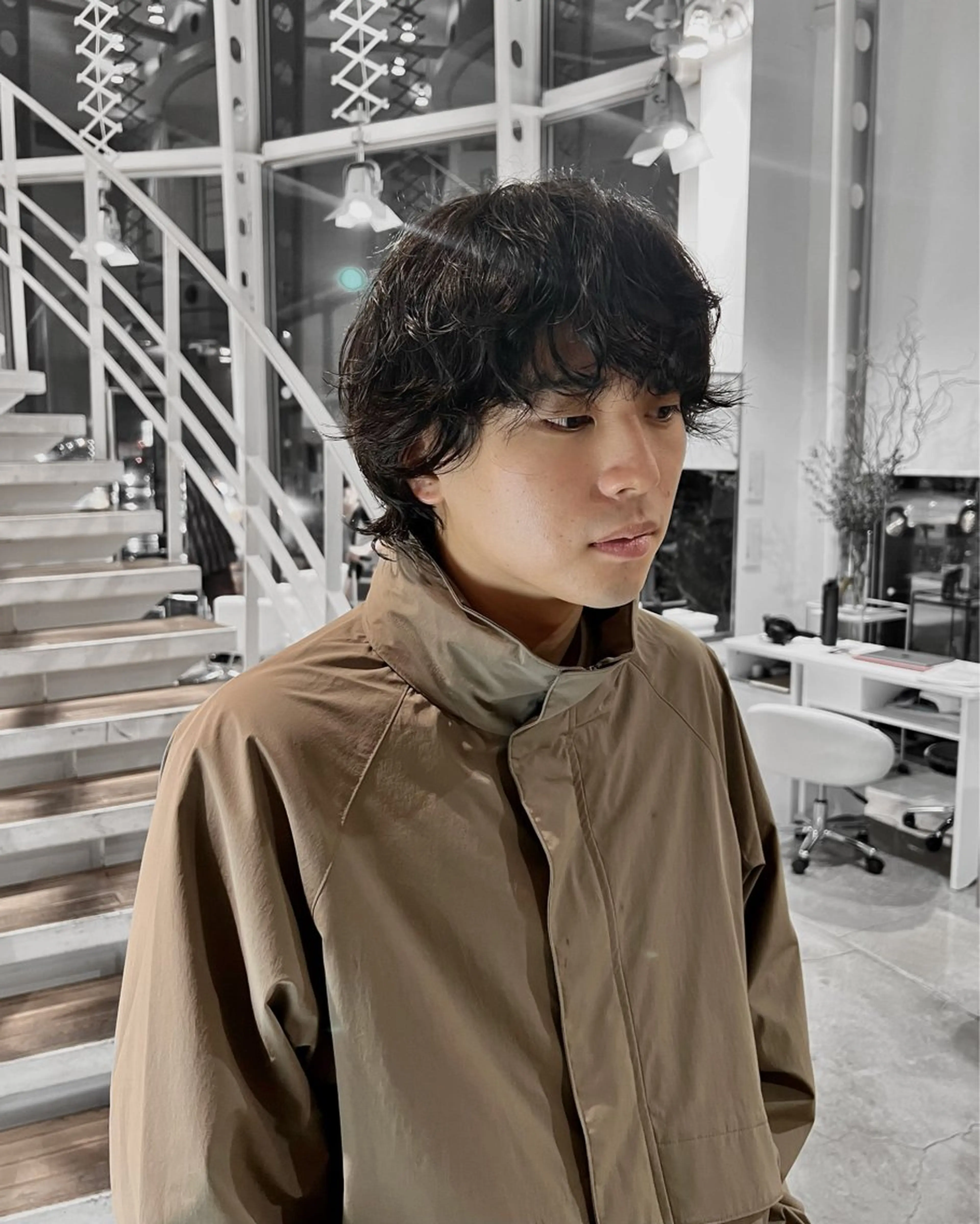 ショート パーマ メンズ マッシュウルフ マッシュ メンズパーマ ツイストスパイラルパーマ メンズウルフカット メンズ🔥 撮影モデル募集のヘアスタイル