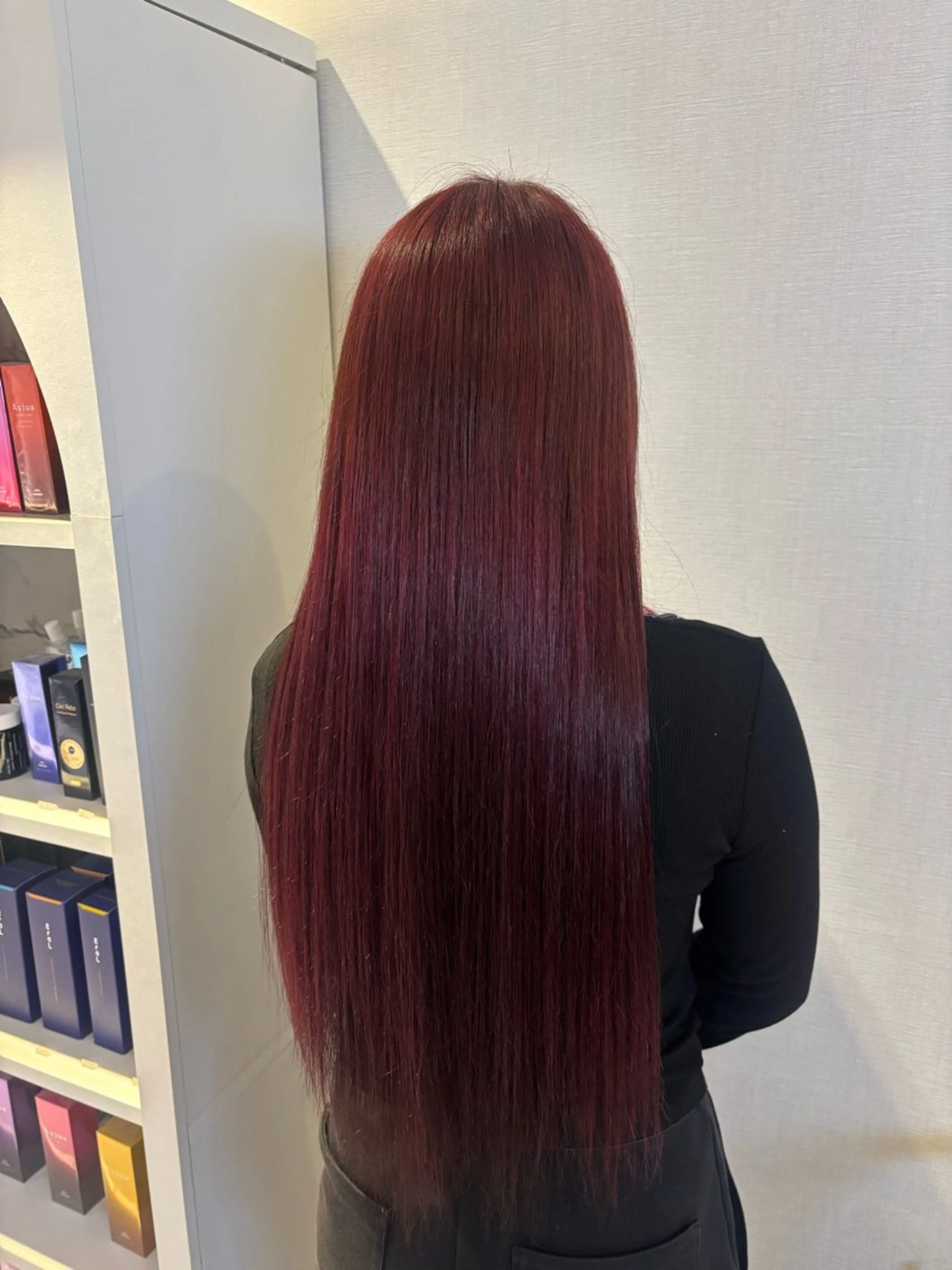 ロング カラー ブリーチ ボルドーカラー ダブルカラー ブリーチなしカラー ヘアカラー misuzu/名古屋 /酸性ストレートのヘアスタイル