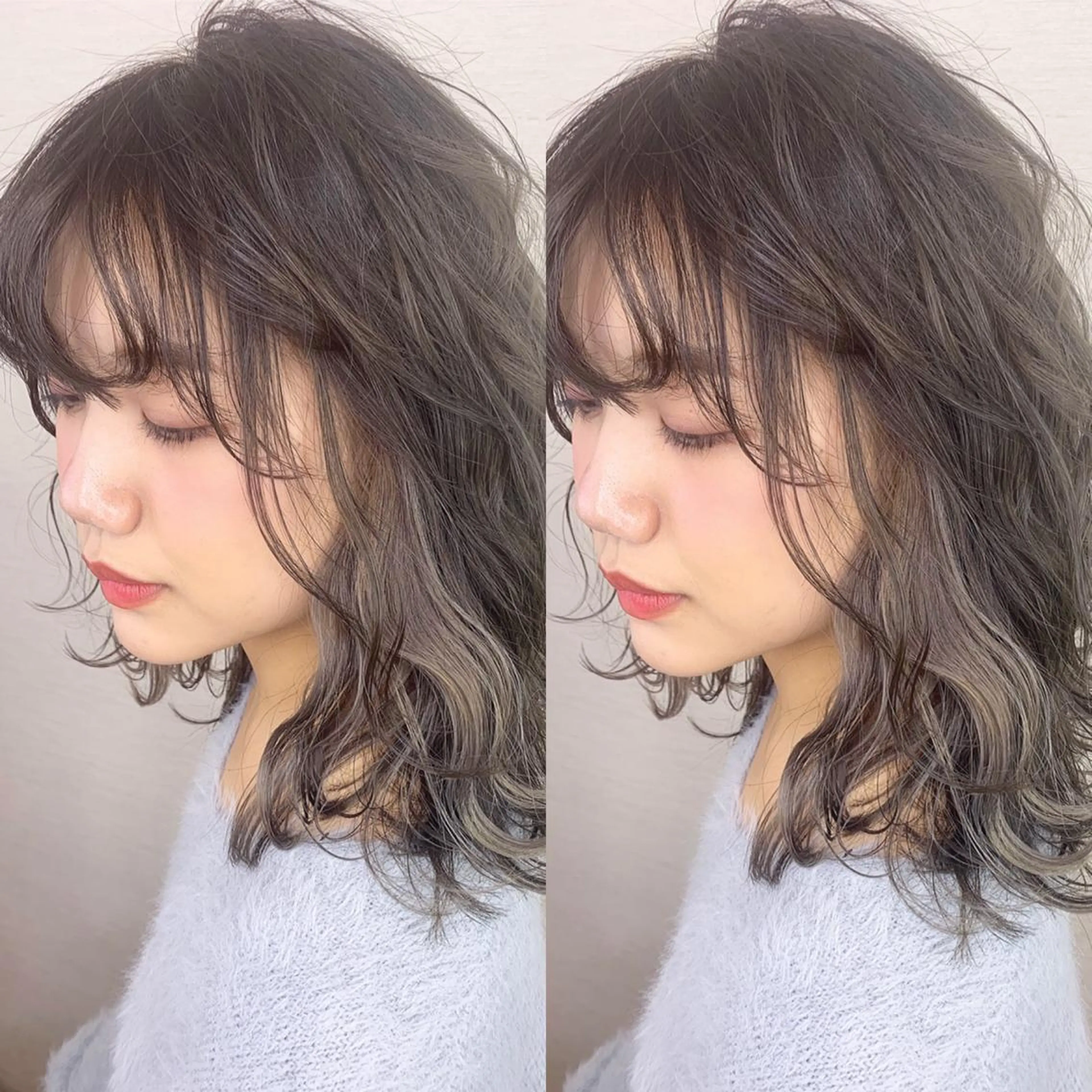 ミディアム カラー 韓国レイヤーカット/ ダブルカラーのヘアスタイル