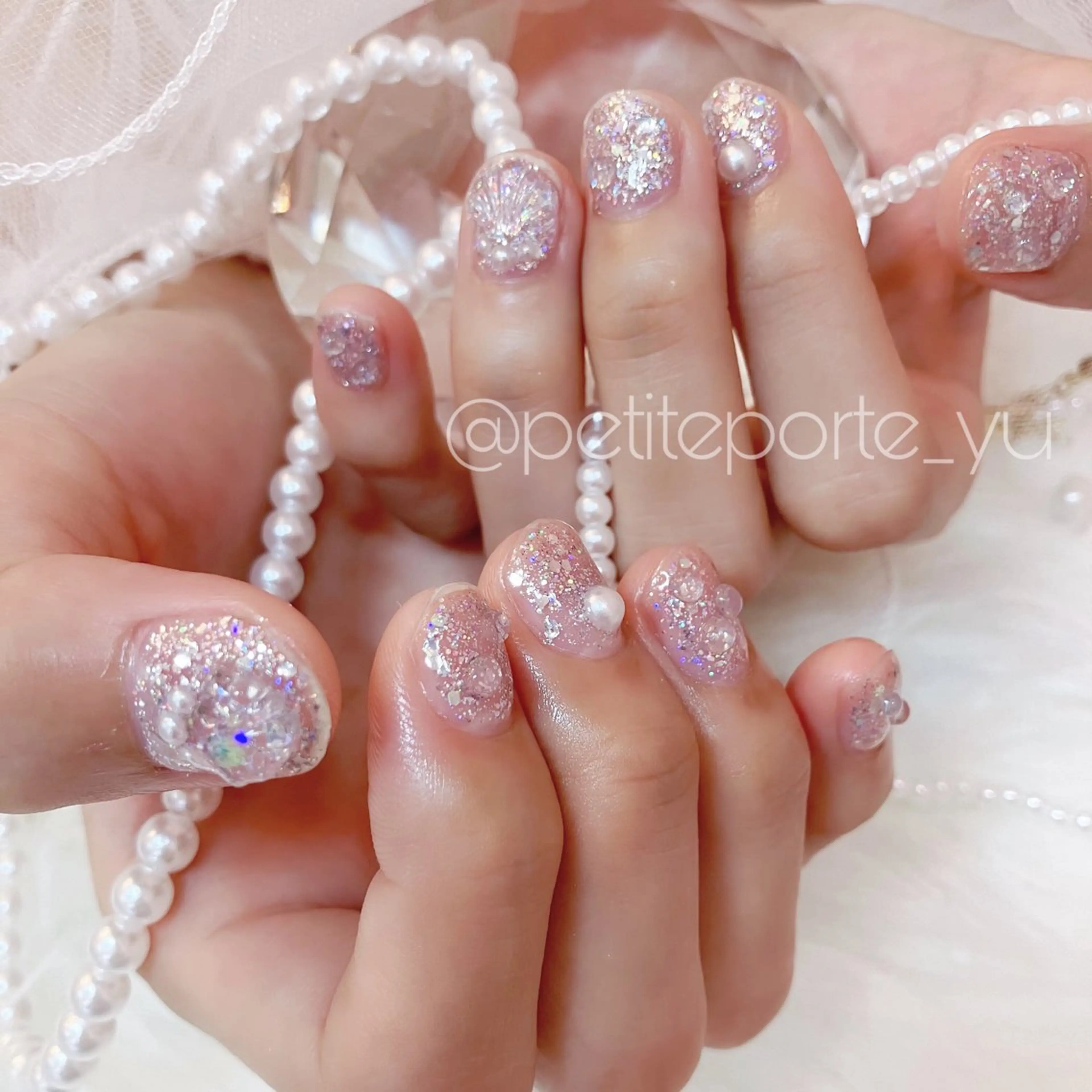 ネイル アートネイル クリアネイル キラキラネイル ラメ(グリッター) ハンドネイル nailsalon petite porte所属・petite porteのネイルデザイン
