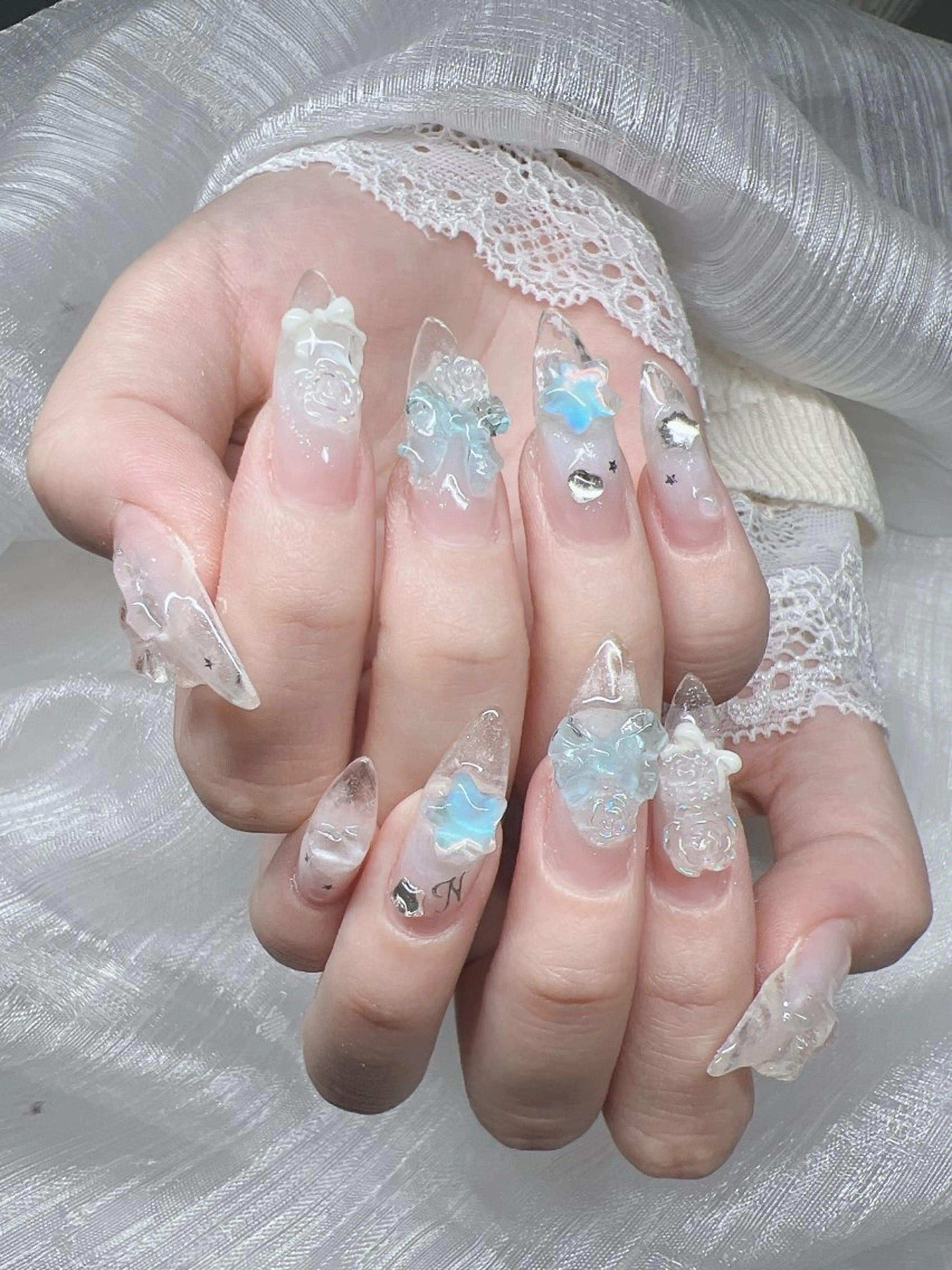ネイル 長さ出し グラデーション キラキラネイル マグネットネイル ニュアンスネイル ハンドネイル Lee Nails チップ長さだし専門店のネイルデザイン