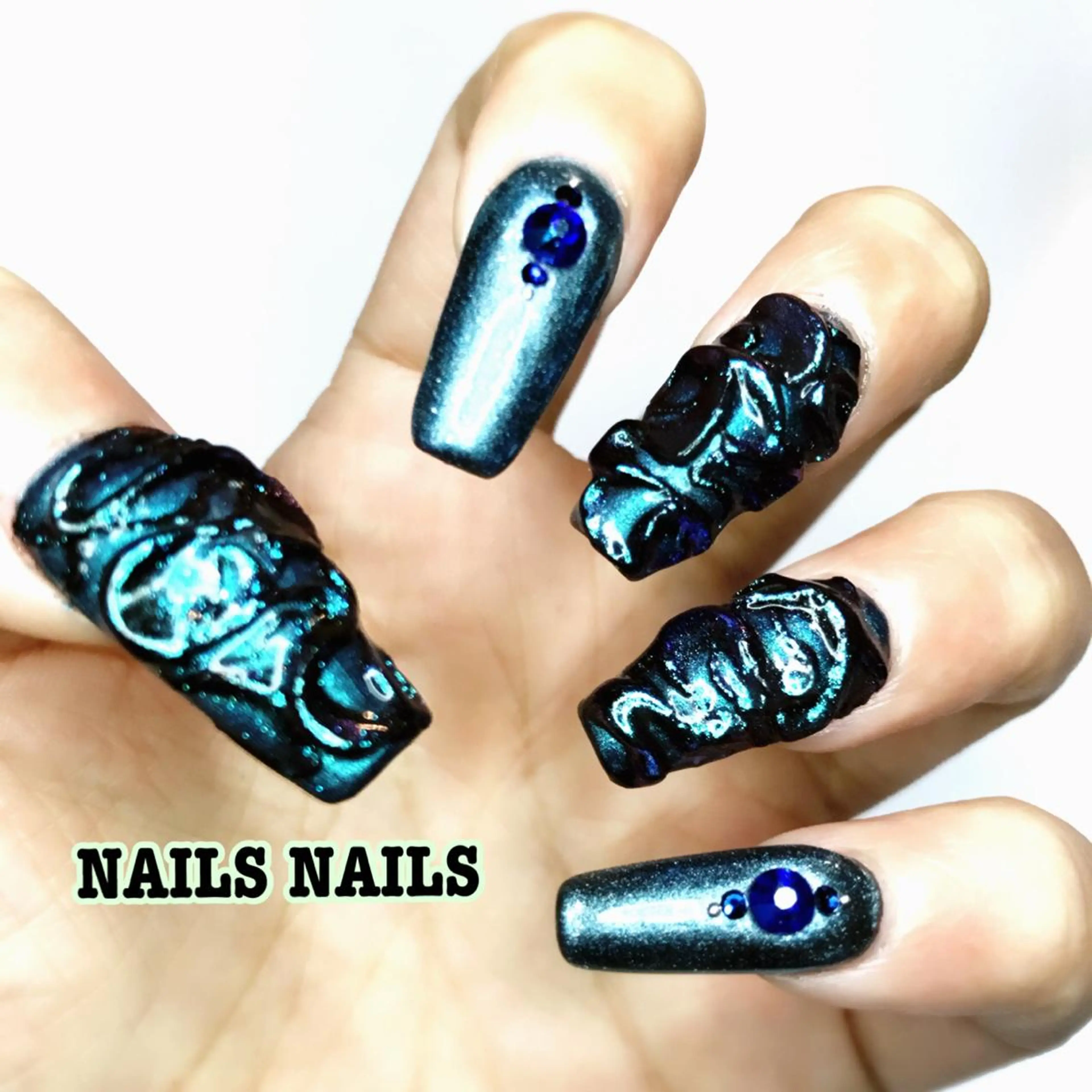 ネイル ブルー ラメ(グリッター) ミラーネイル スカルプネイル NAILSNAILS ERIKAのネイルデザイン