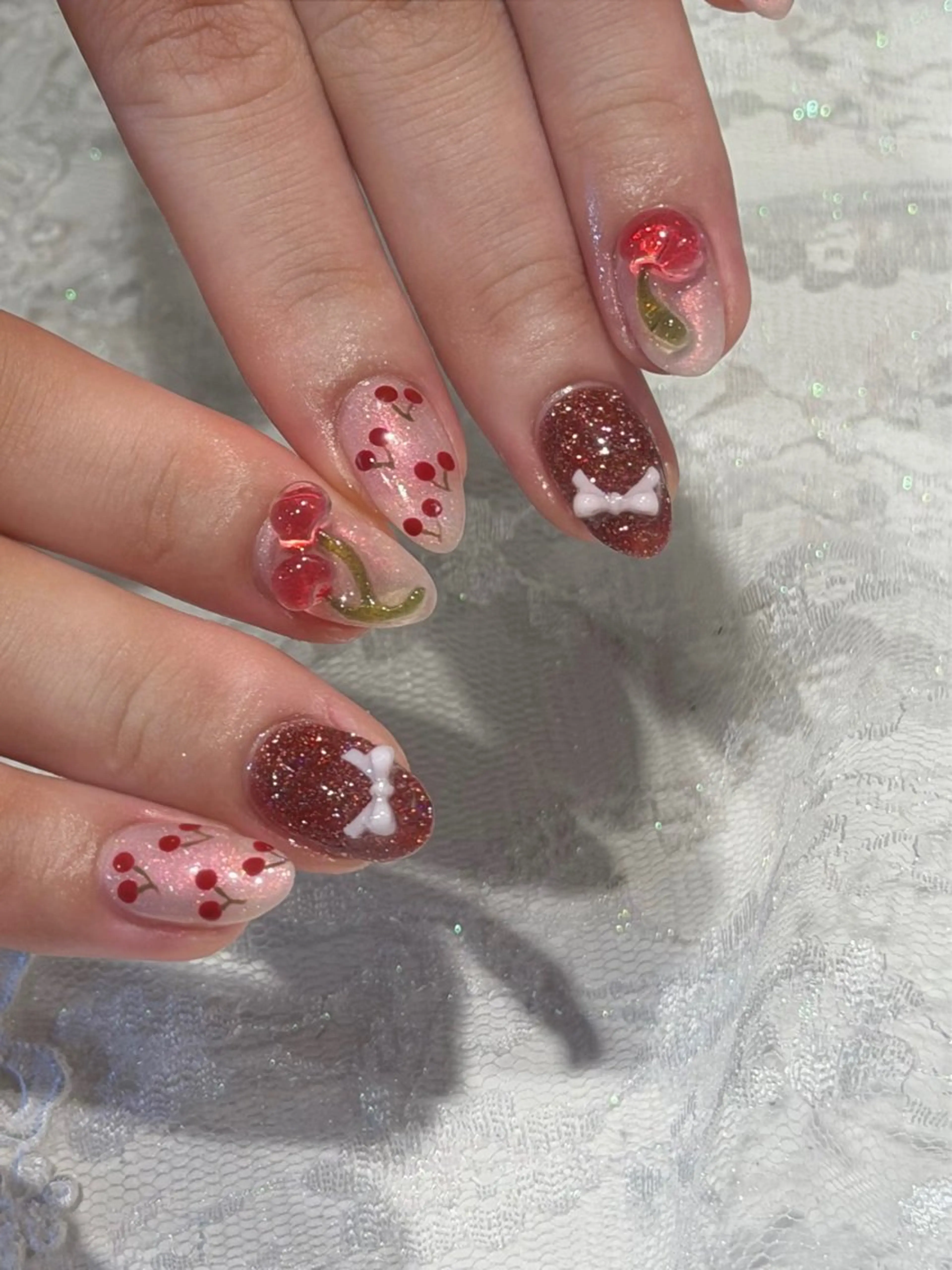 ネイル アートネイル nailsalon moe.所属・yume 大人ガーリーネイルのネイルデザイン