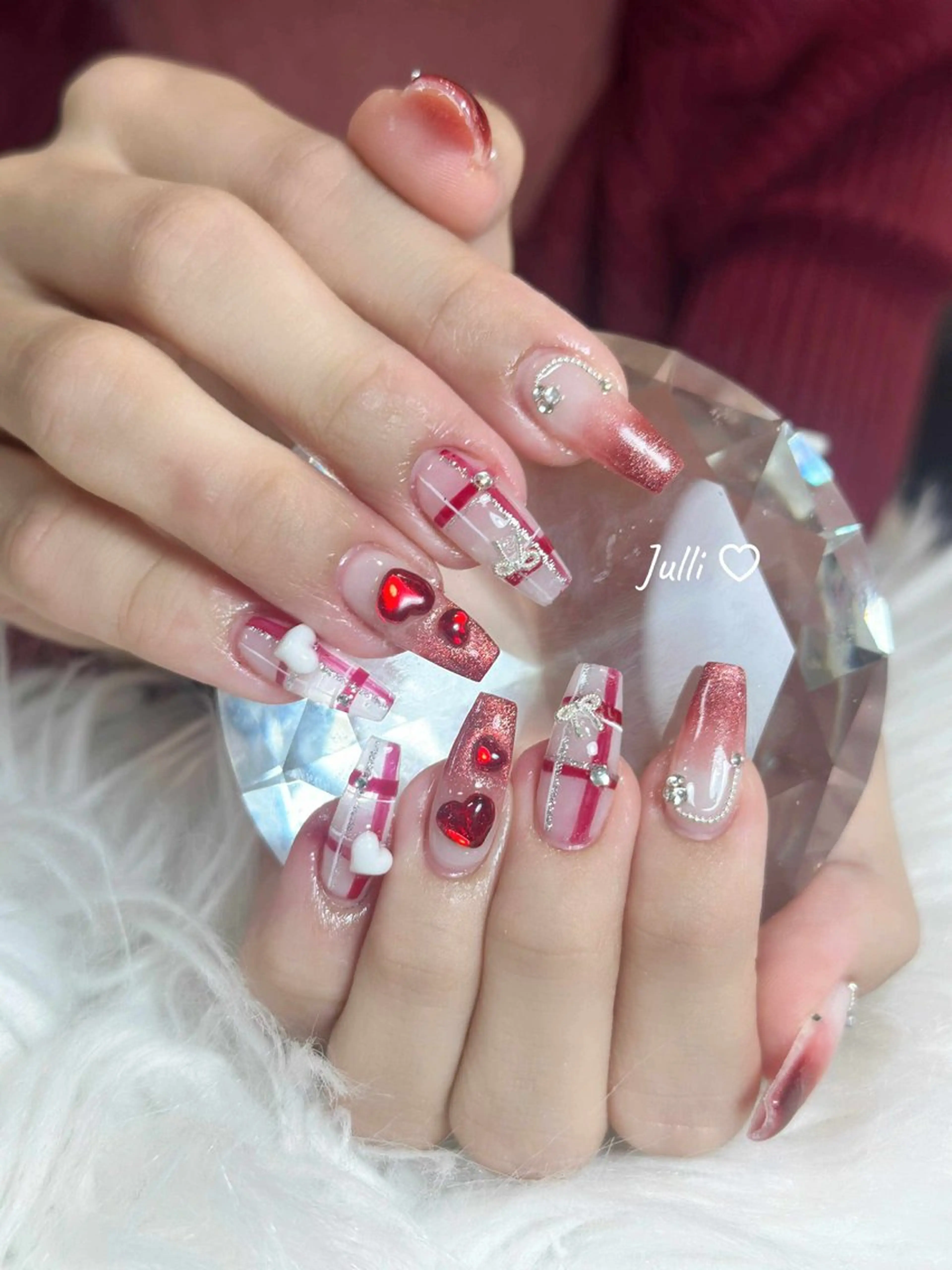 ネイル ボルドー ブラウン チークネイル ドット フットネイル Julli NailStudioのネイルデザイン
