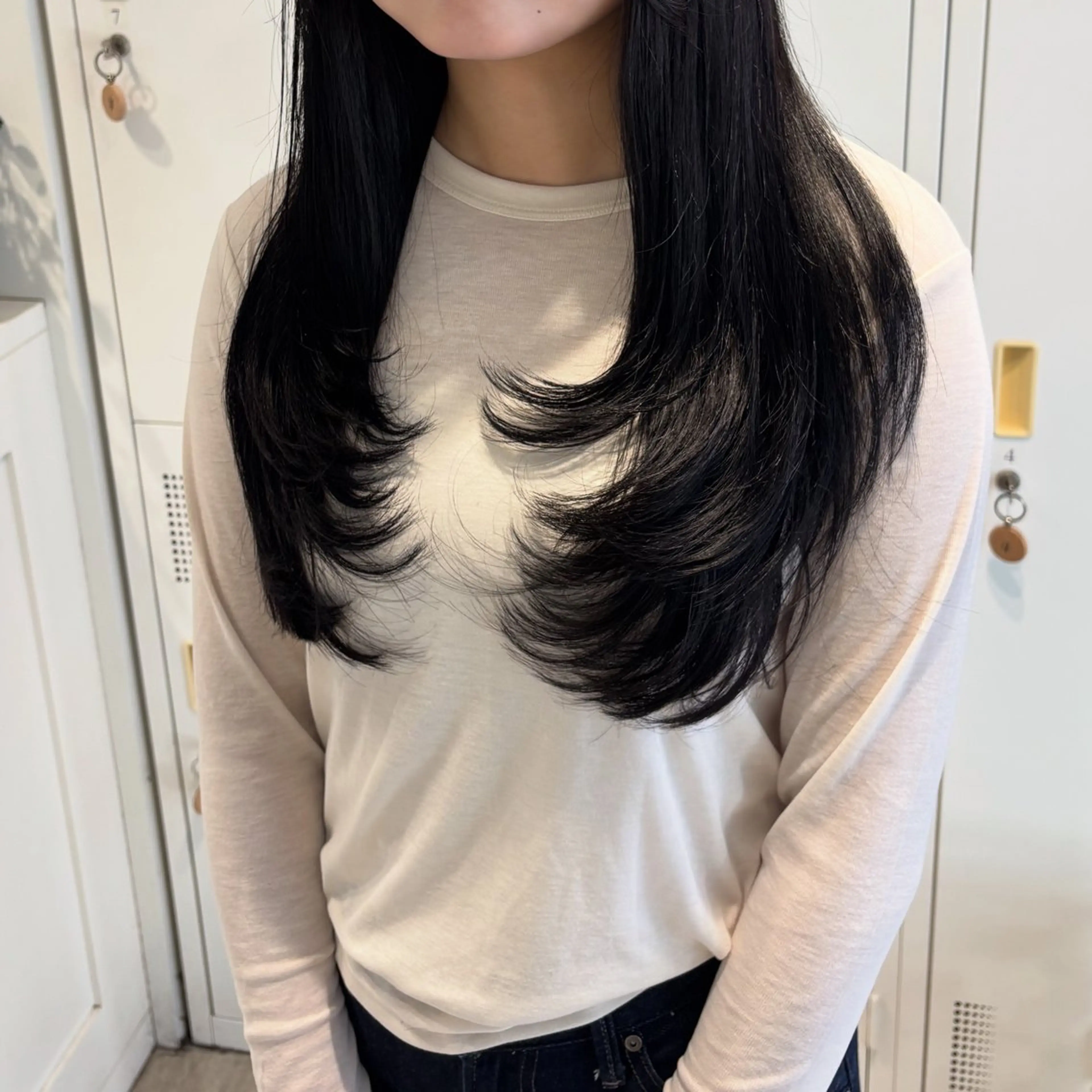 セミロング レイヤーカット トリートメント カット トリートメント 縮毛矯正/レイヤー/ 髪質改善/海月のヘアスタイル