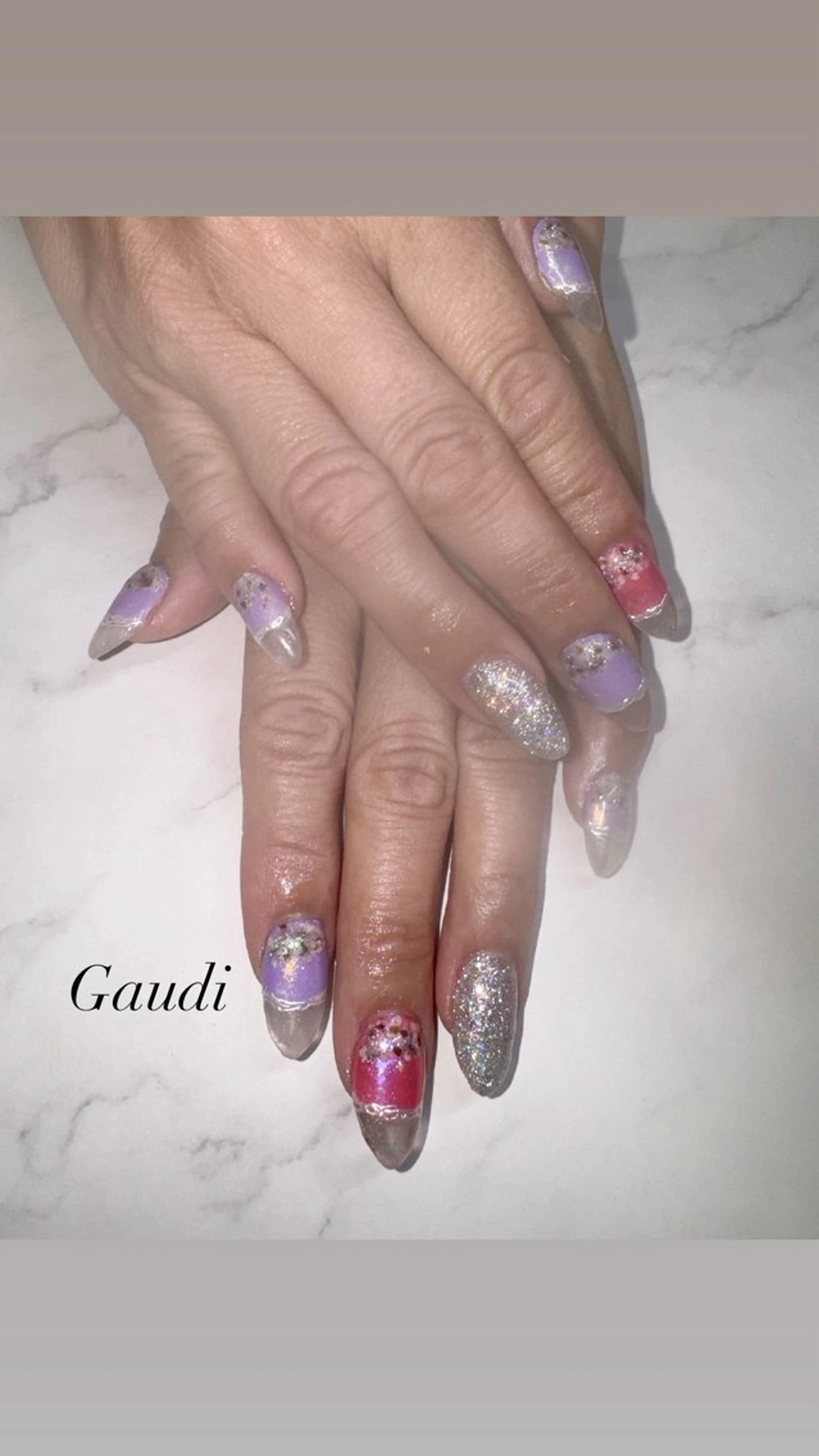 ネイル クリアネイル フレンチネイル ラメ(グリッター) ピンク パープル Gaudi.Nail Rinaのその他イメージ