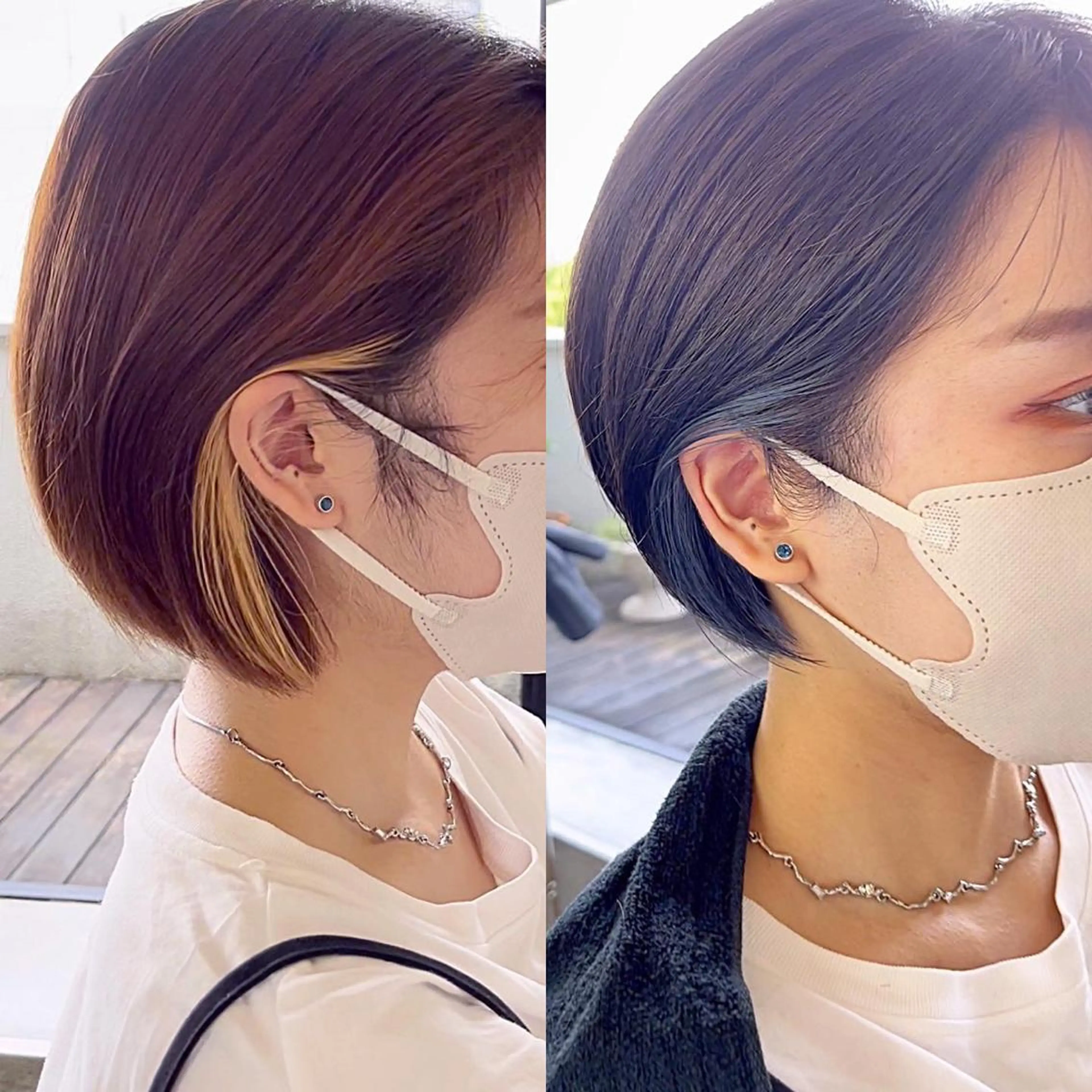 ショート カラー 黒髪 ブルーカラー ブルーブラック インナーカラー くせ毛 カット ヘアカラー トリートメント 武田涼レイヤーカット 髪質改善×縮毛矯正のヘアスタイル