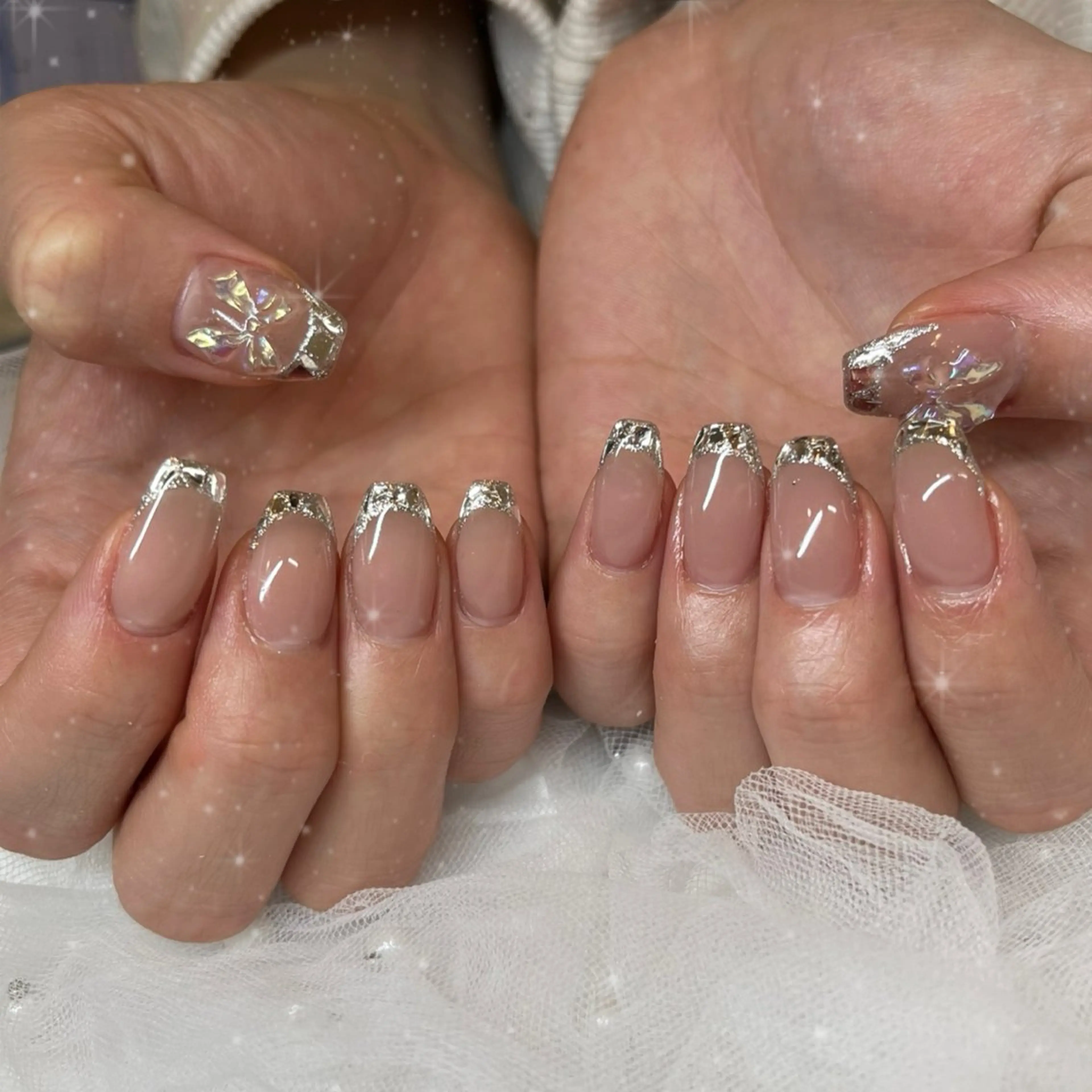 ネイル フレンチネイル ガラスフレンチ ハンドネイル ブルーデイジー栄本店所属・BlueDaisy 栄本店のネイルデザイン