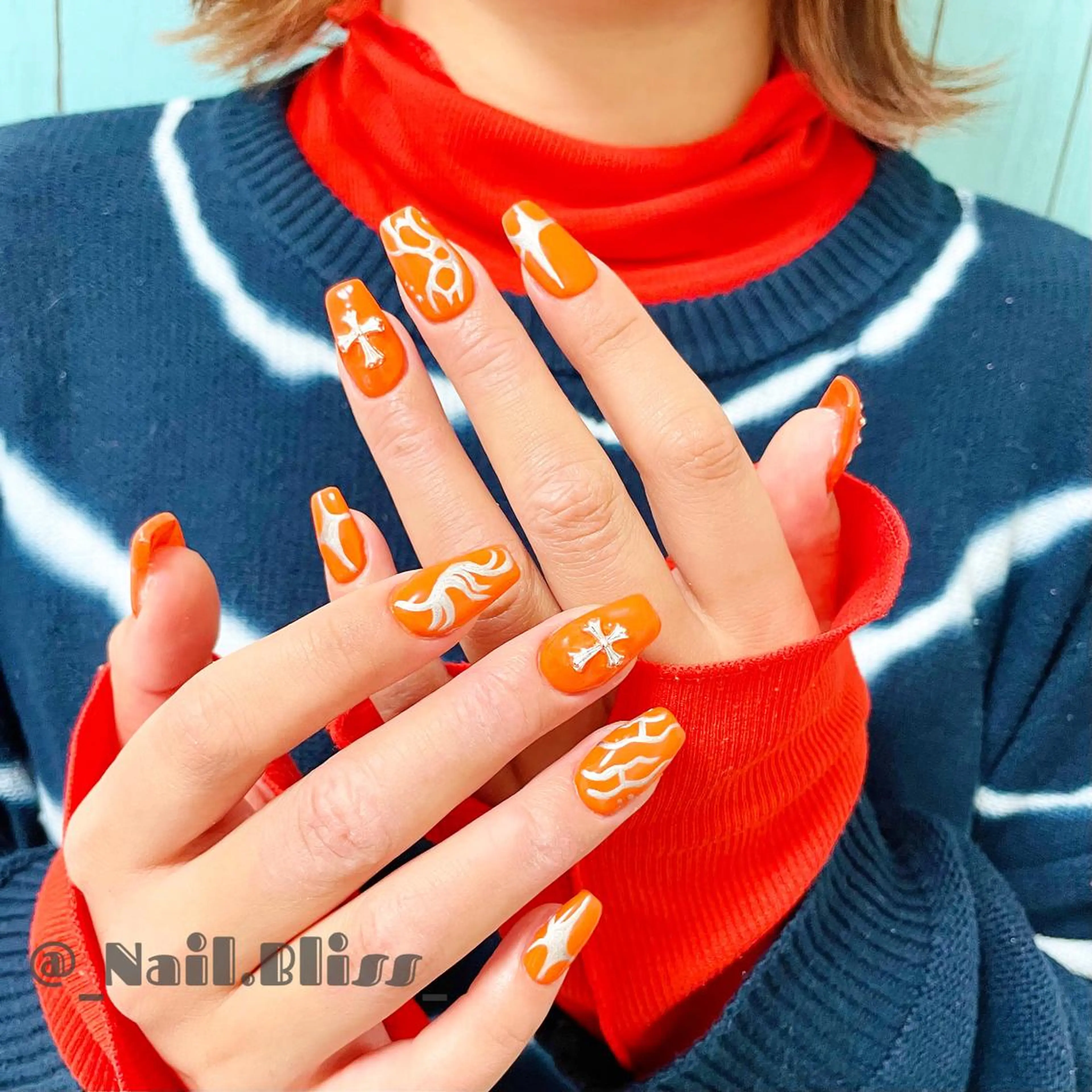 ネイル オレンジ ハンドネイル NAIL BLISSのネイルデザイン