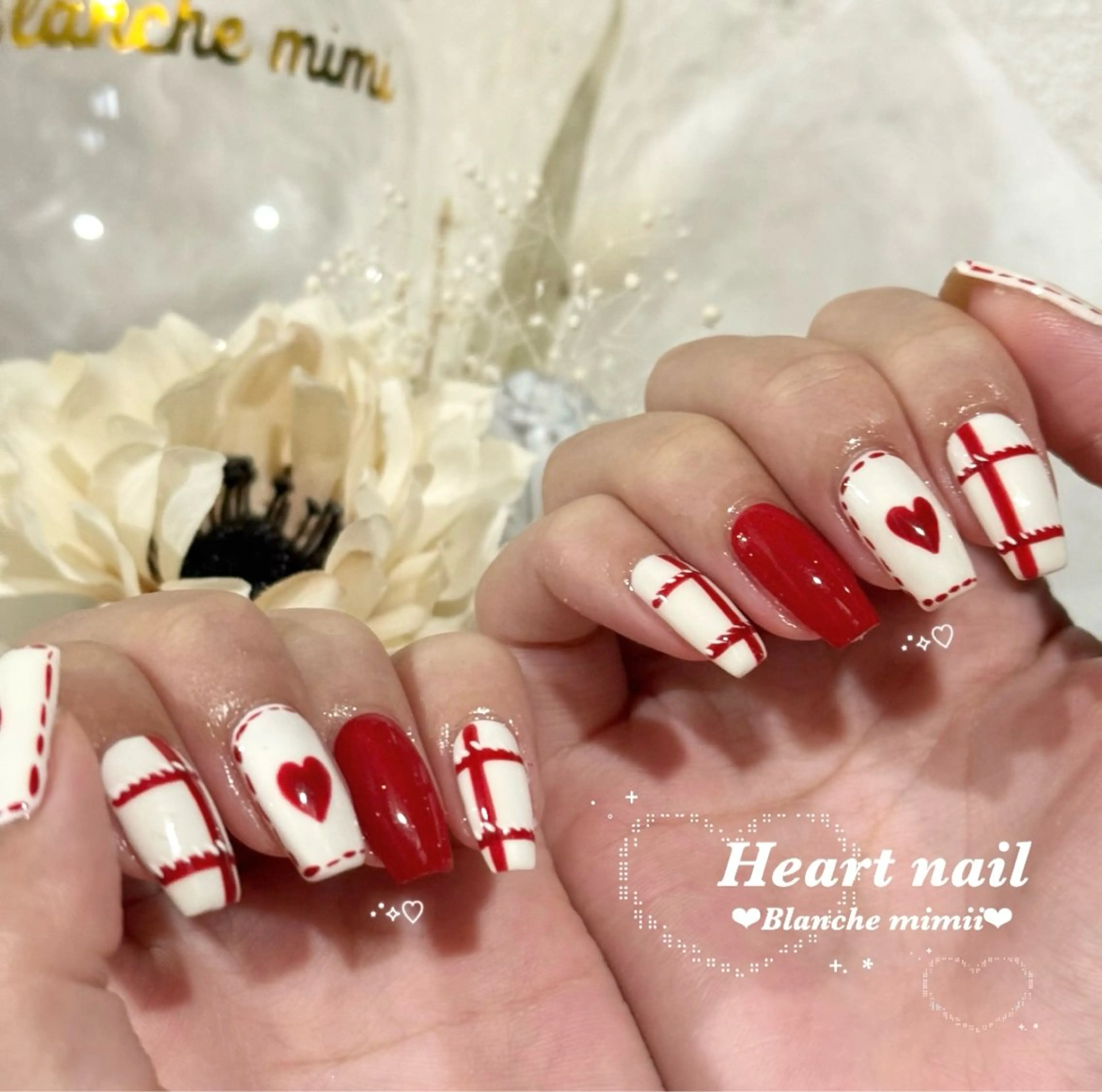 ネイル アートネイル ガーリー ハート 韓国ネイル ワンカラーネイル ハンドネイル Blanche　mimii所属・Blanche Ayaのネイルデザイン