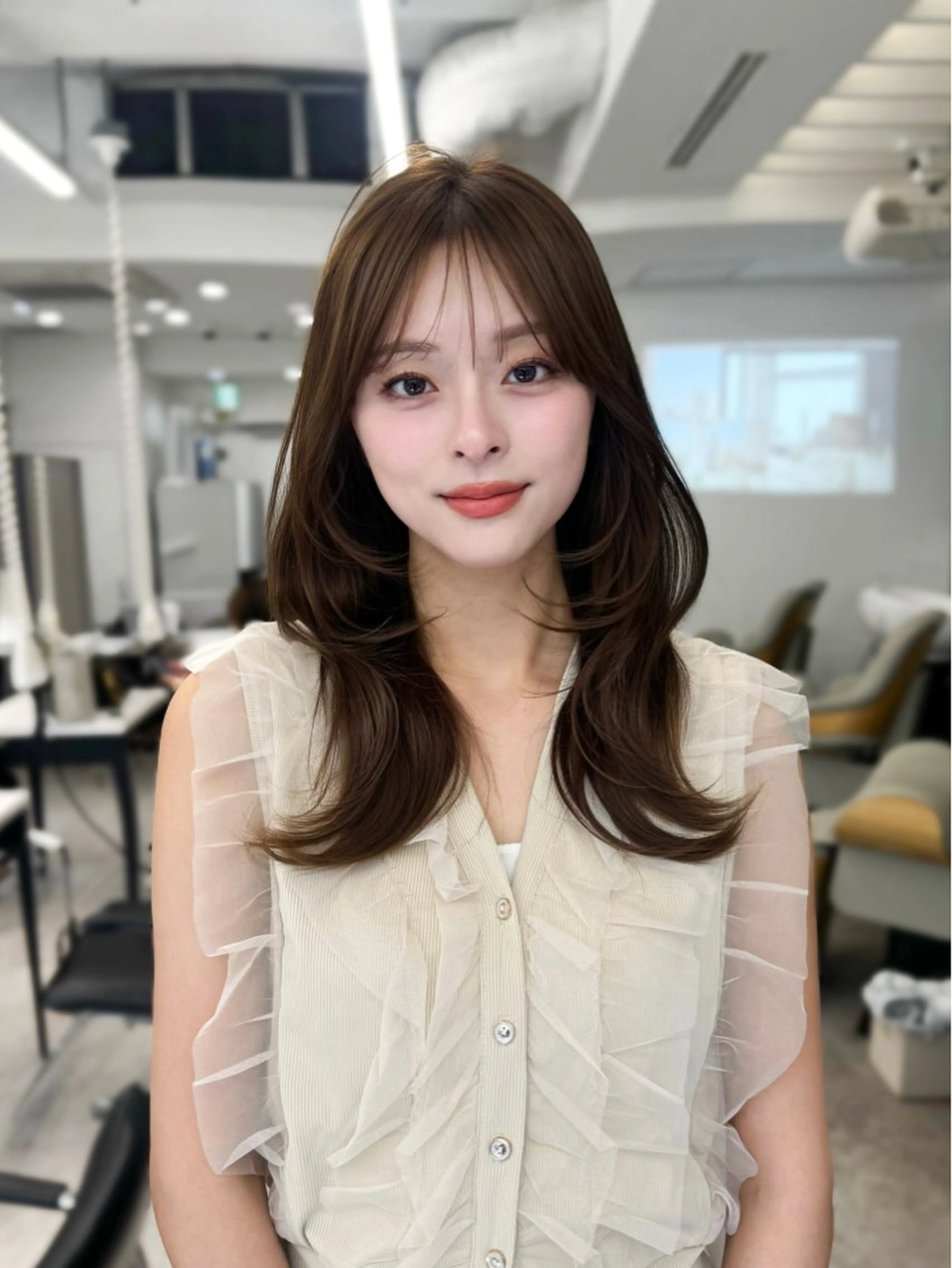 セミロング カラー 韓国ヘア♡ 顔まわりカットayaのヘアスタイル