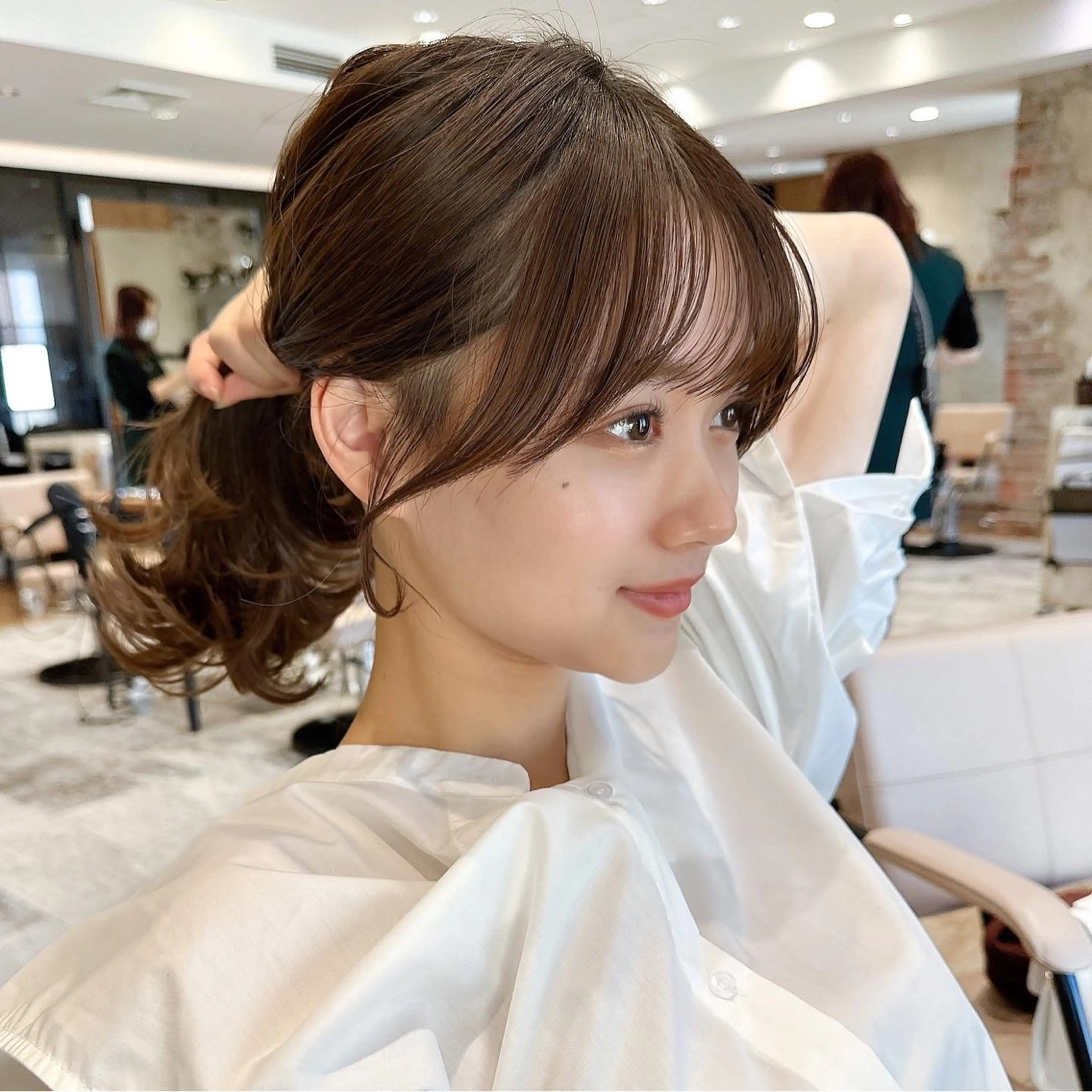 セミロング カラー ベージュカラー ブラウンカラー ブラウンベージュ くびれヘア 顔周りカット カット トリートメント 顔周り/くびれヘア 韓国ヘア💕風間るなのヘアスタイル