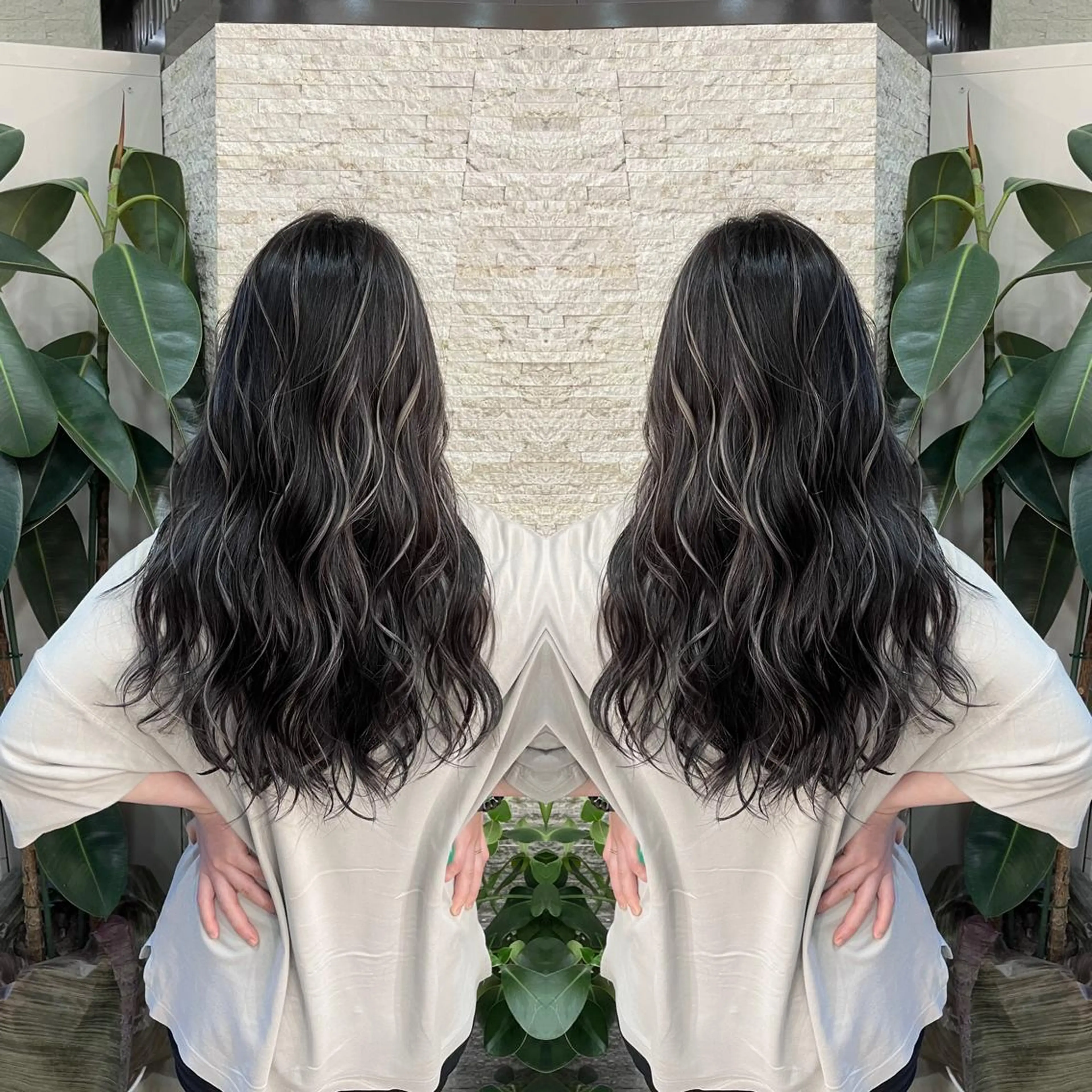 セミロング ヘアカラー Y Uのヘアスタイル