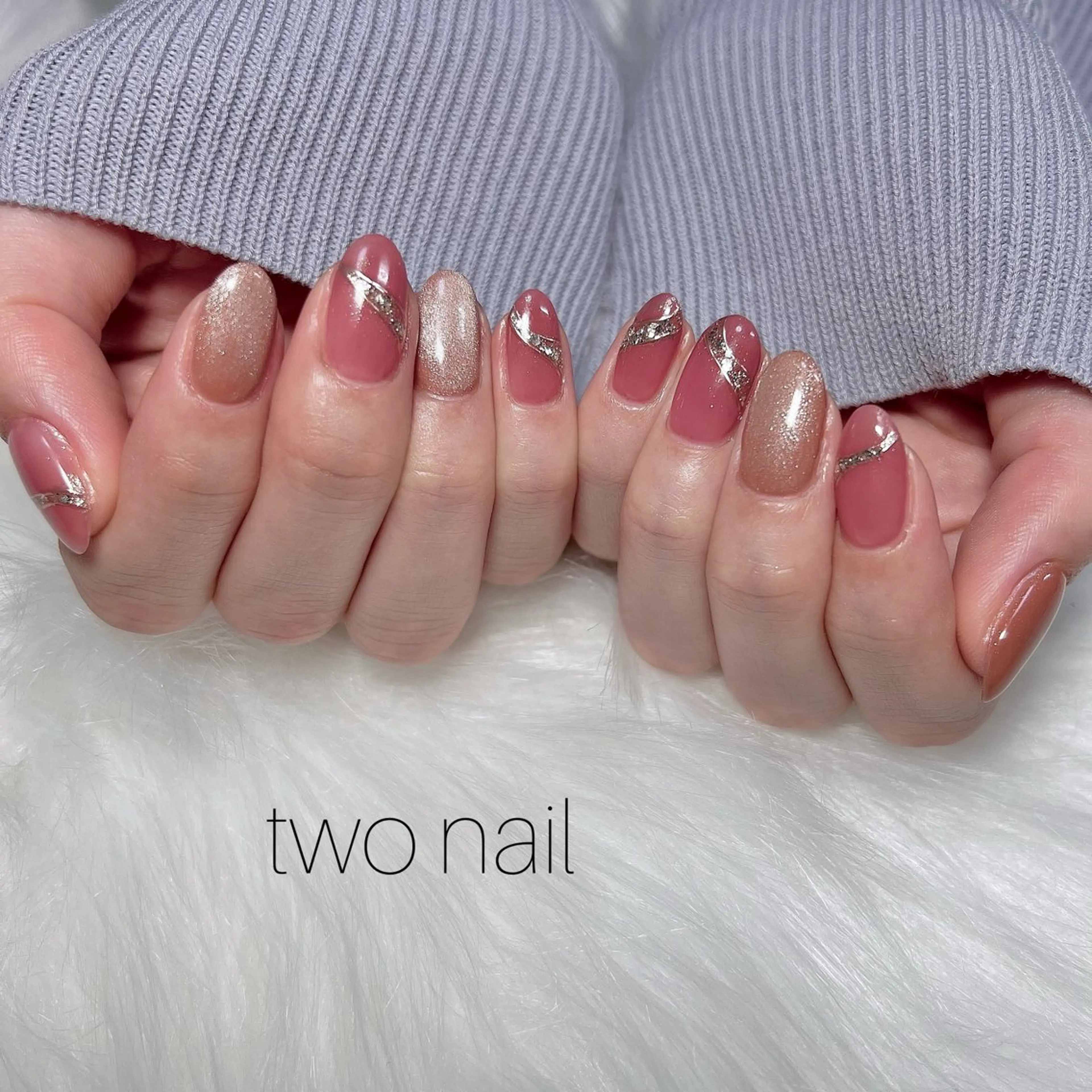 ネイル アートネイル ブラウン マグネットネイル ネイルチップ ホワイト ハンドネイル two nailのネイルデザイン