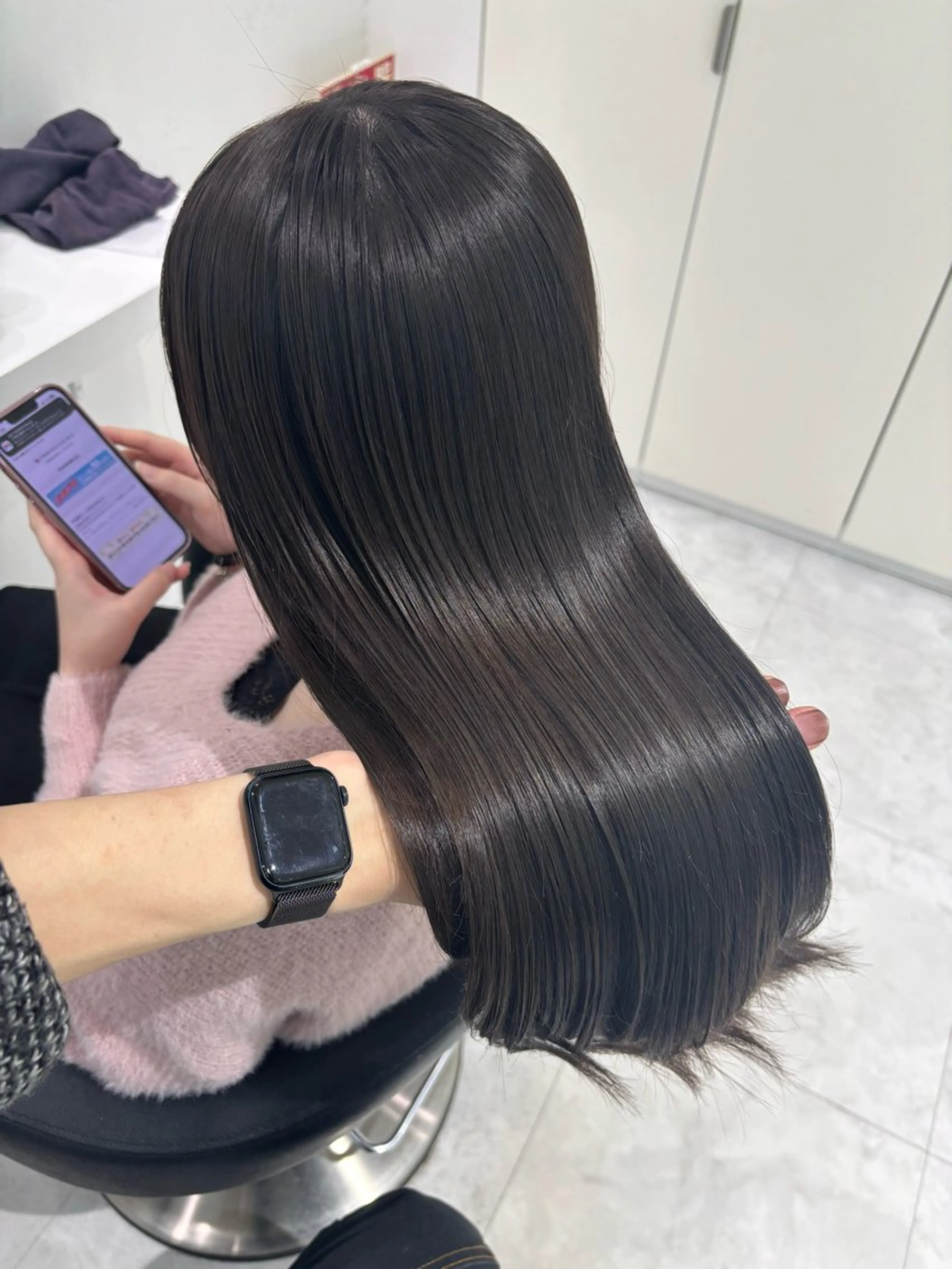 ロング カラー ヘアカラー トリートメント ヘッドスパ ヘアセット ブリーチなし透明感 ×縮毛矯正🤍ユウのヘアスタイル