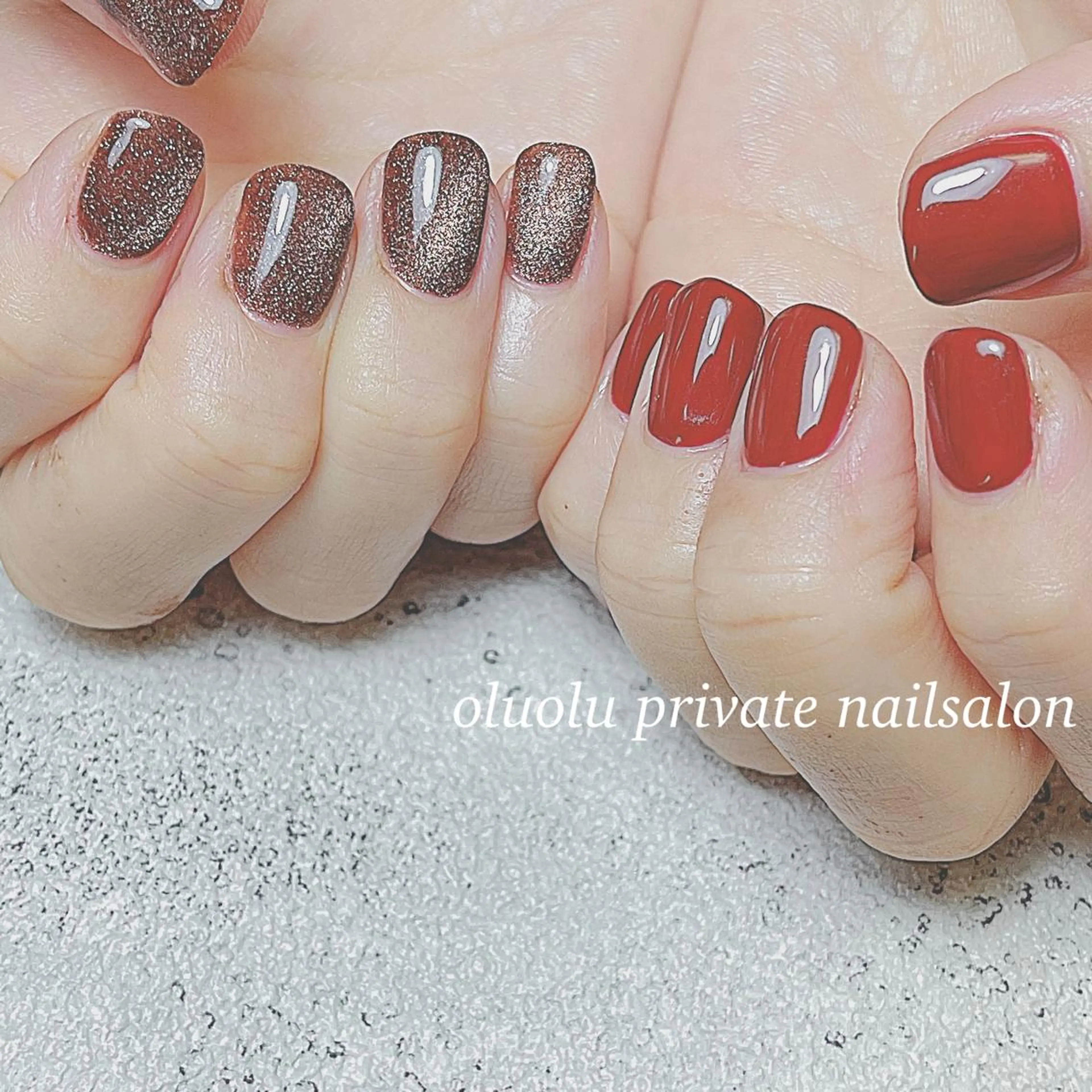 ネイル ボルドー ブラウン フラッシュネイル マグネットネイル ニュアンスネイル ハンドネイル 大村 紬華のネイルデザイン