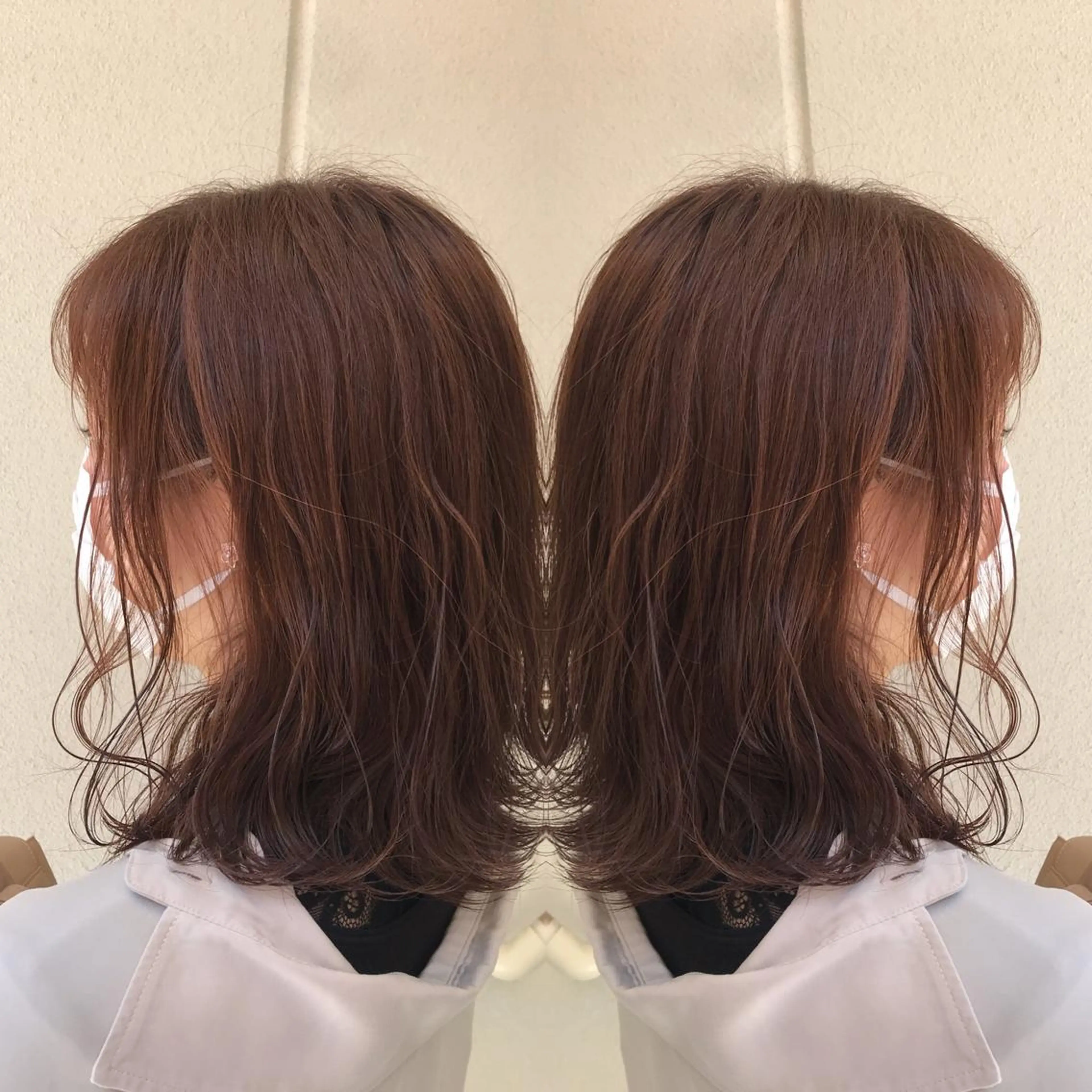 ミディアム カラー ピンクカラー 外ハネヘア ヘアカラー 柴田 祐輔のヘアスタイル