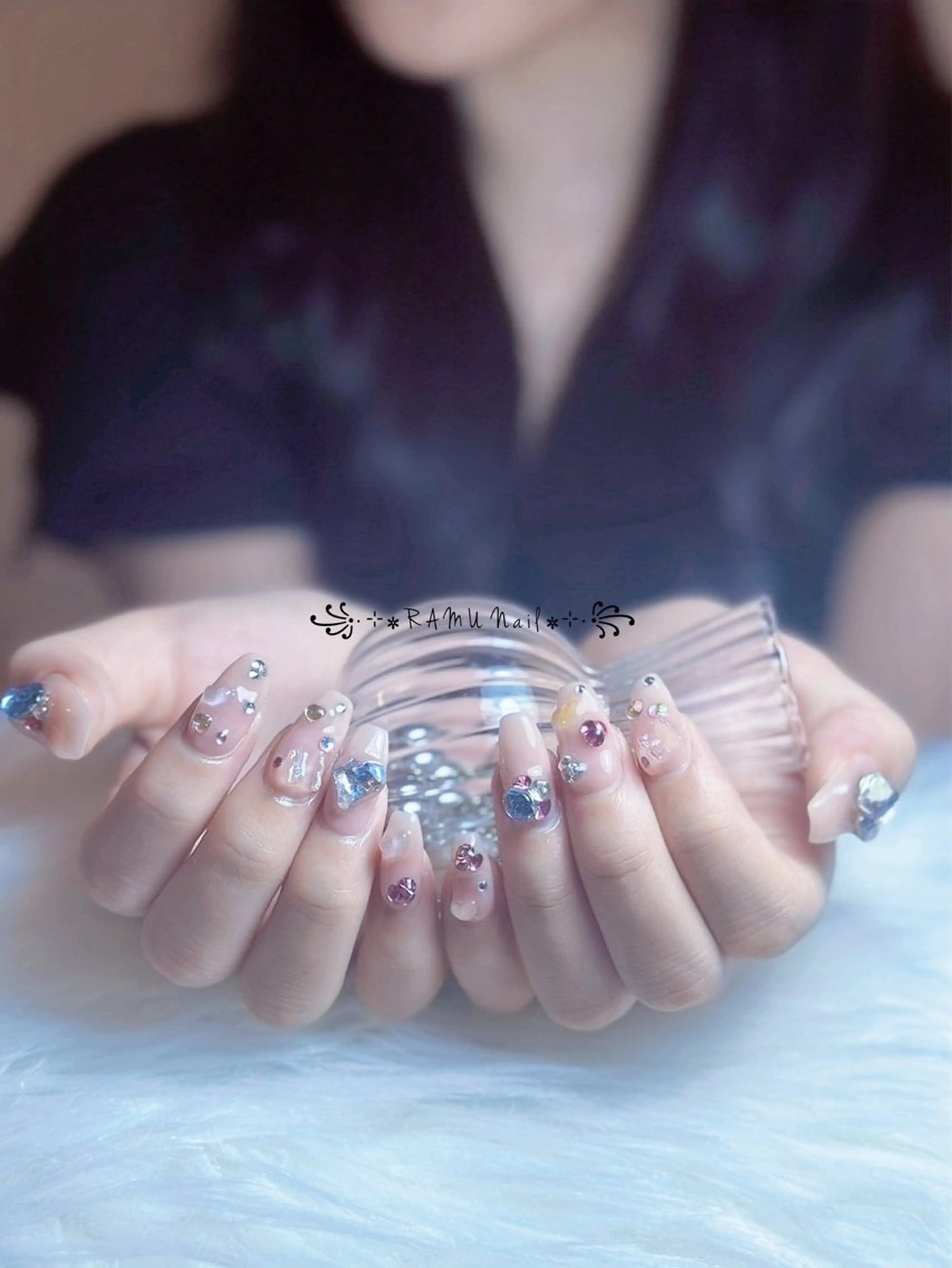 ネイル キラキラネイル マグネットネイル ミラーネイル ピンク 夏ネイル ハンドネイル RAMU Nail 恵比寿店のネイルデザイン