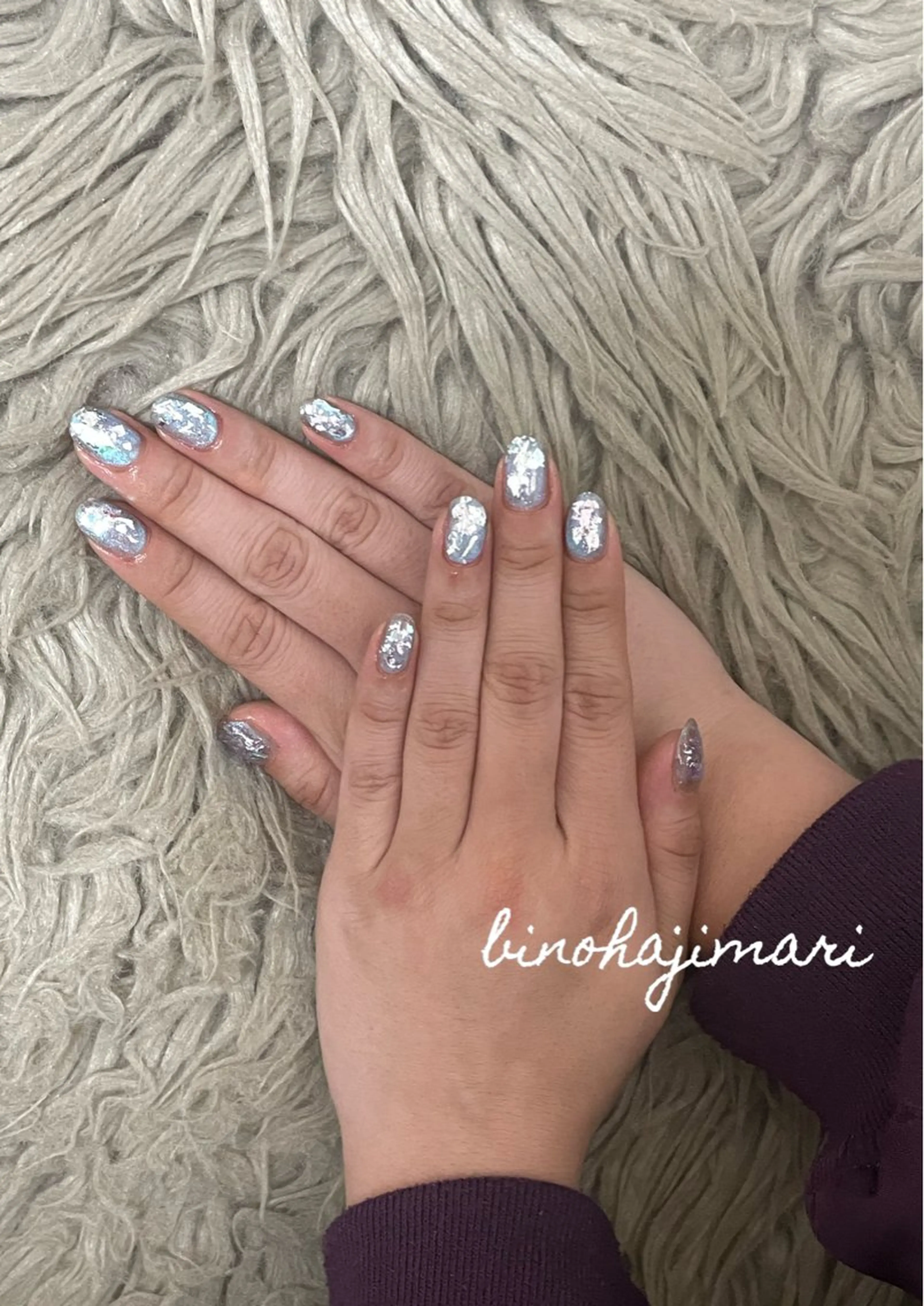 ネイル アートネイル オーロラネイル ブルー フラッシュネイル ラメ(グリッター) ♡Bivi♡自爪に 優しいネイルサロンのネイルデザイン