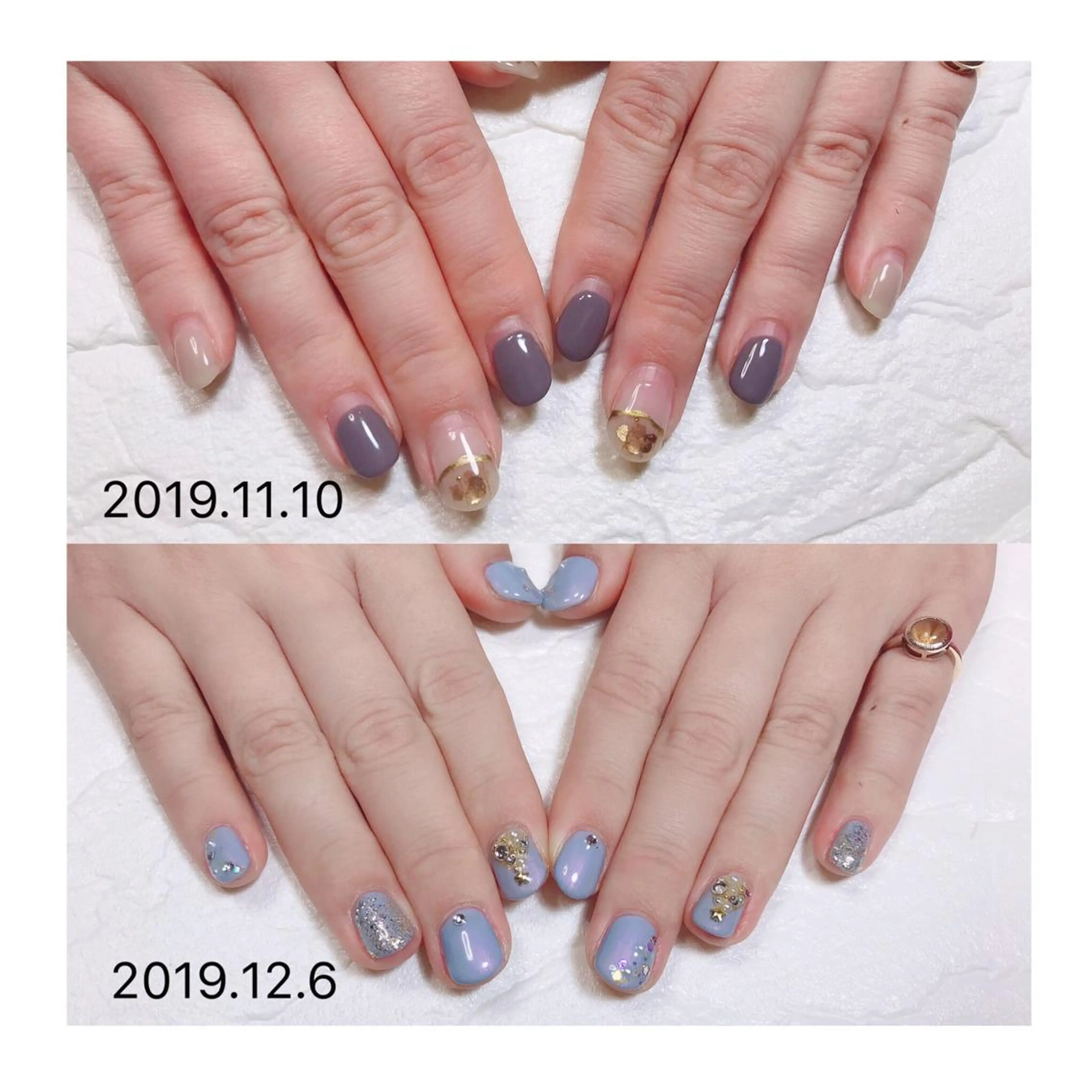 ショート ネイル クリスマス ブルー ジェルネイル ニュアンスネイル オフィスネイル ハンドネイル 👑enen style👑のネイルデザイン