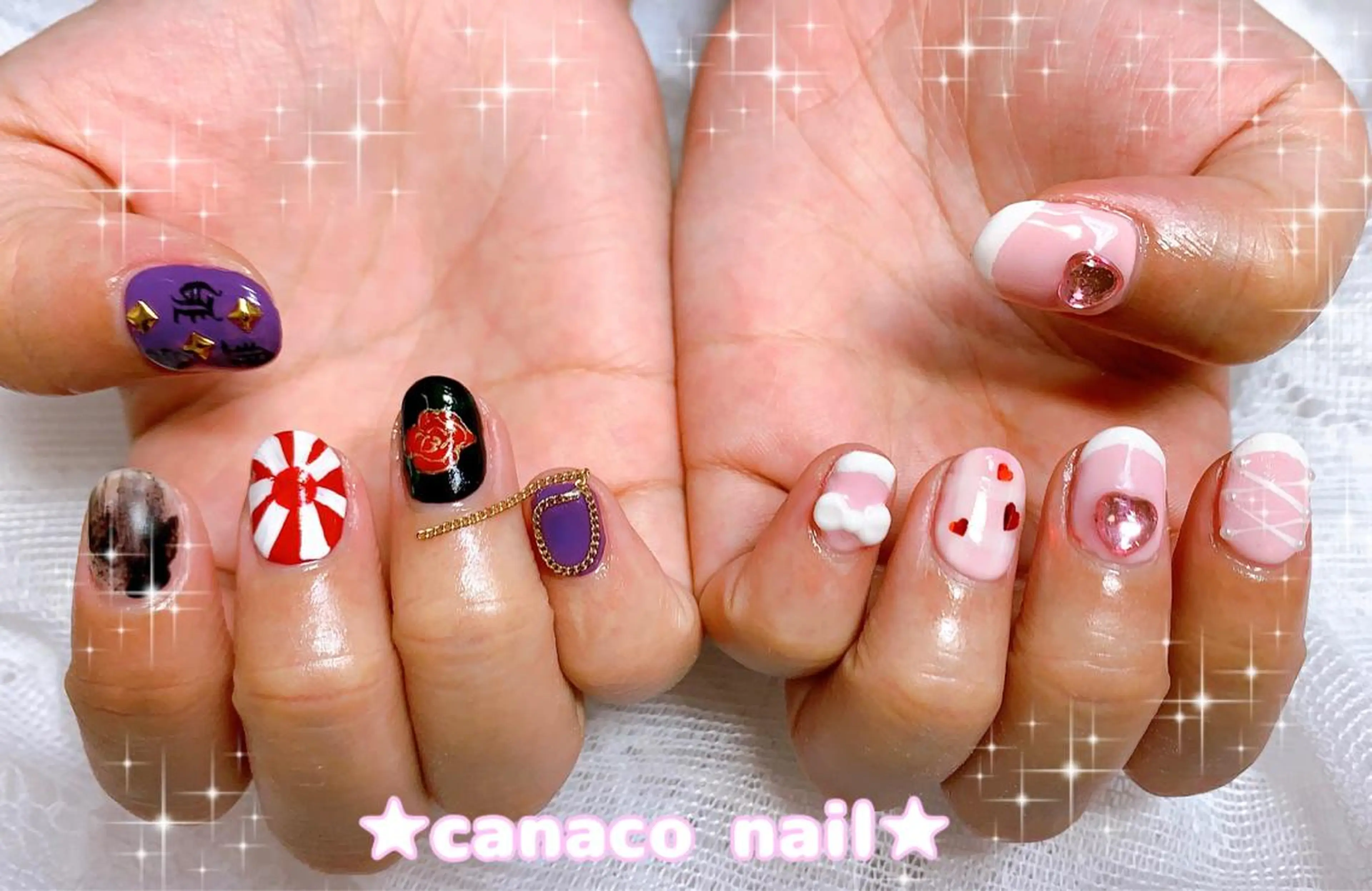 ネイル アートネイル ジェルネイル パラジェル ストーンネイル ハンドネイル ハンドケア Felice所属・ベテランネイル cnc  nailのネイルデザイン