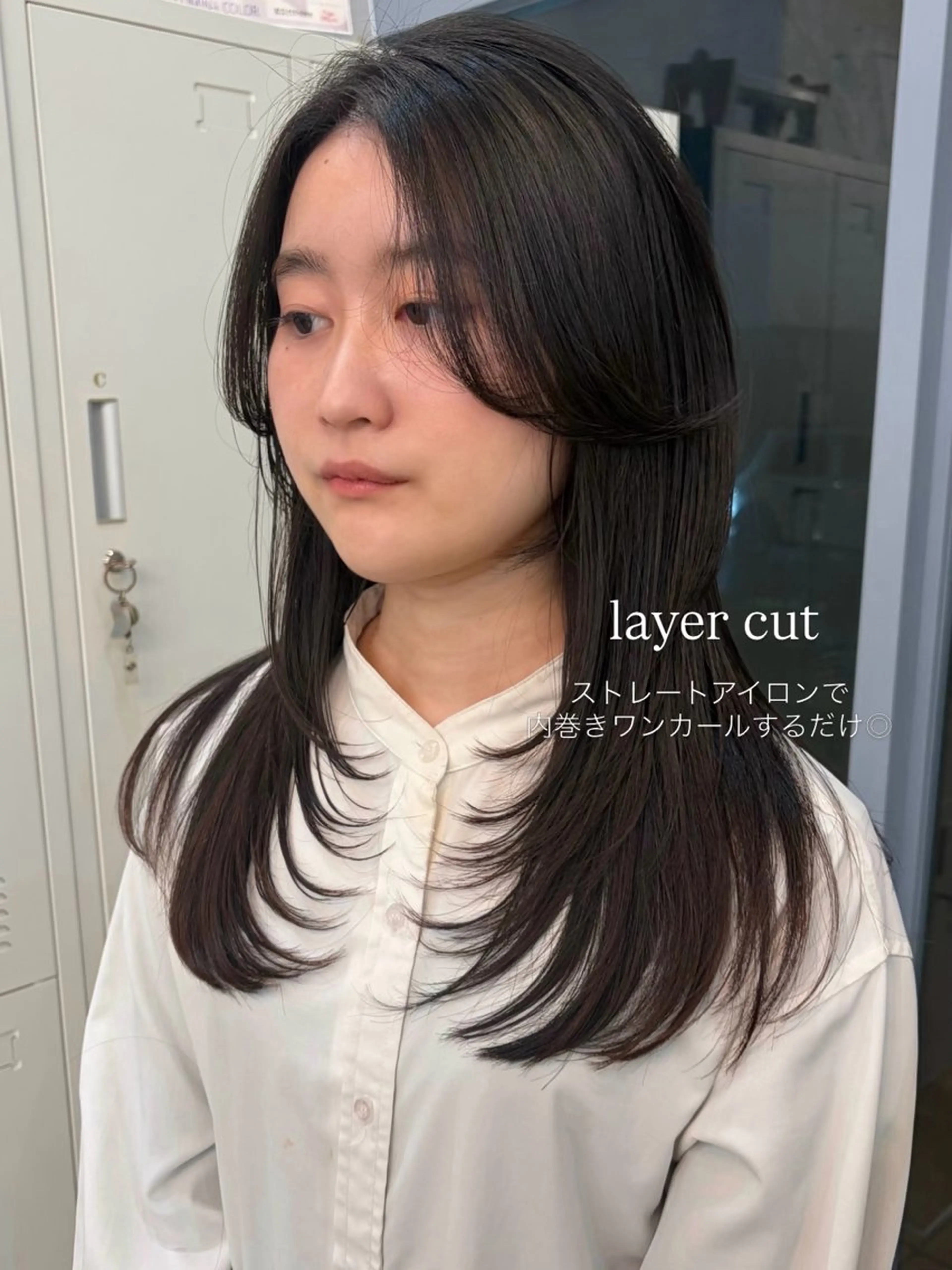 セミロング かきあげバング レイヤーカット カット トリートメント ROMMY.所属・ナカノユウ/本厚木/ レイヤーカットのヘアスタイル
