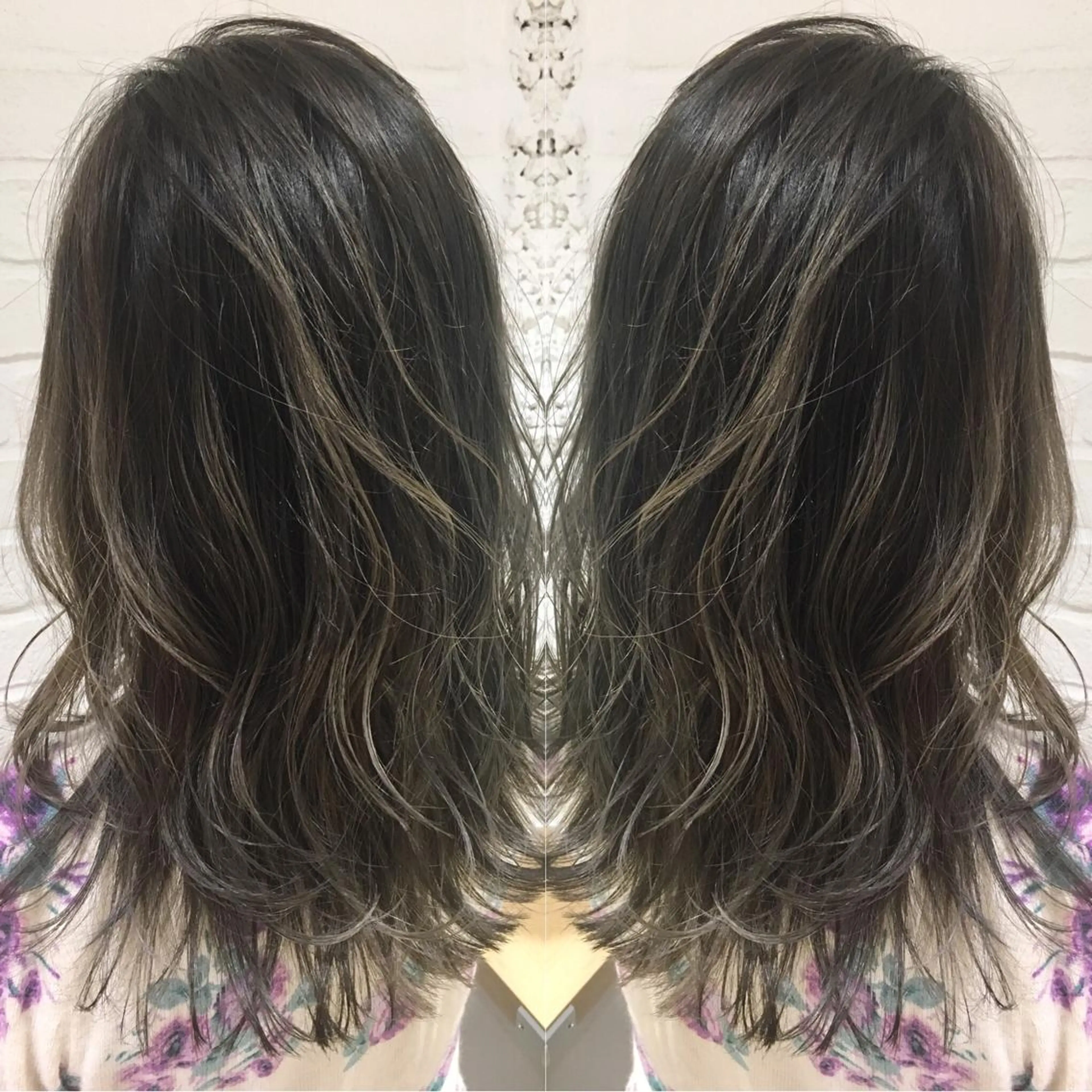 ロング カラー バレイヤージュ グレージュ レイヤーカット ヘアカラー 💈平島 拓也💈のヘアスタイル