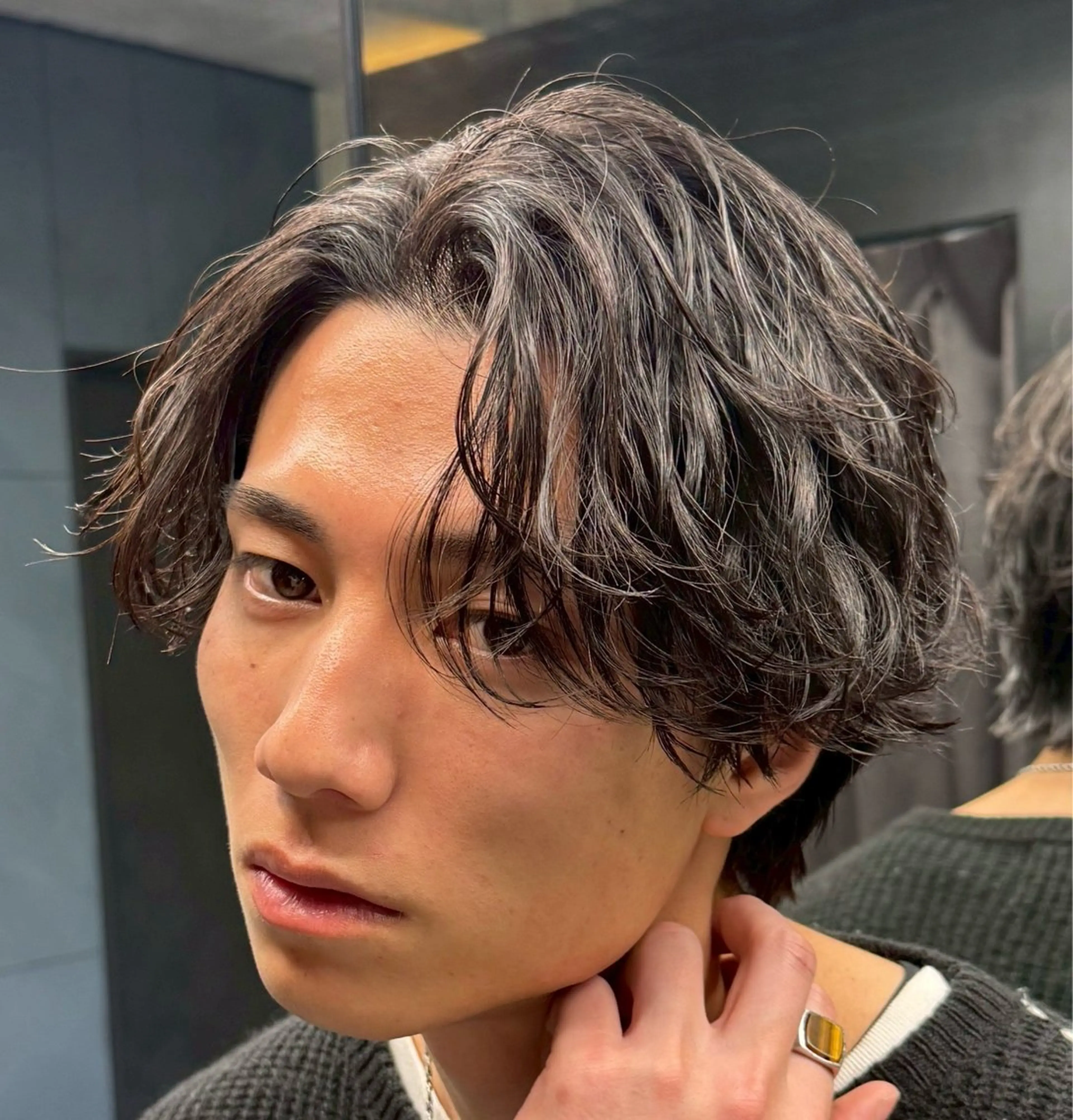 ミディアム パーマ メンズ カット パーマ かずき 💈毛流れ💈のヘアスタイル