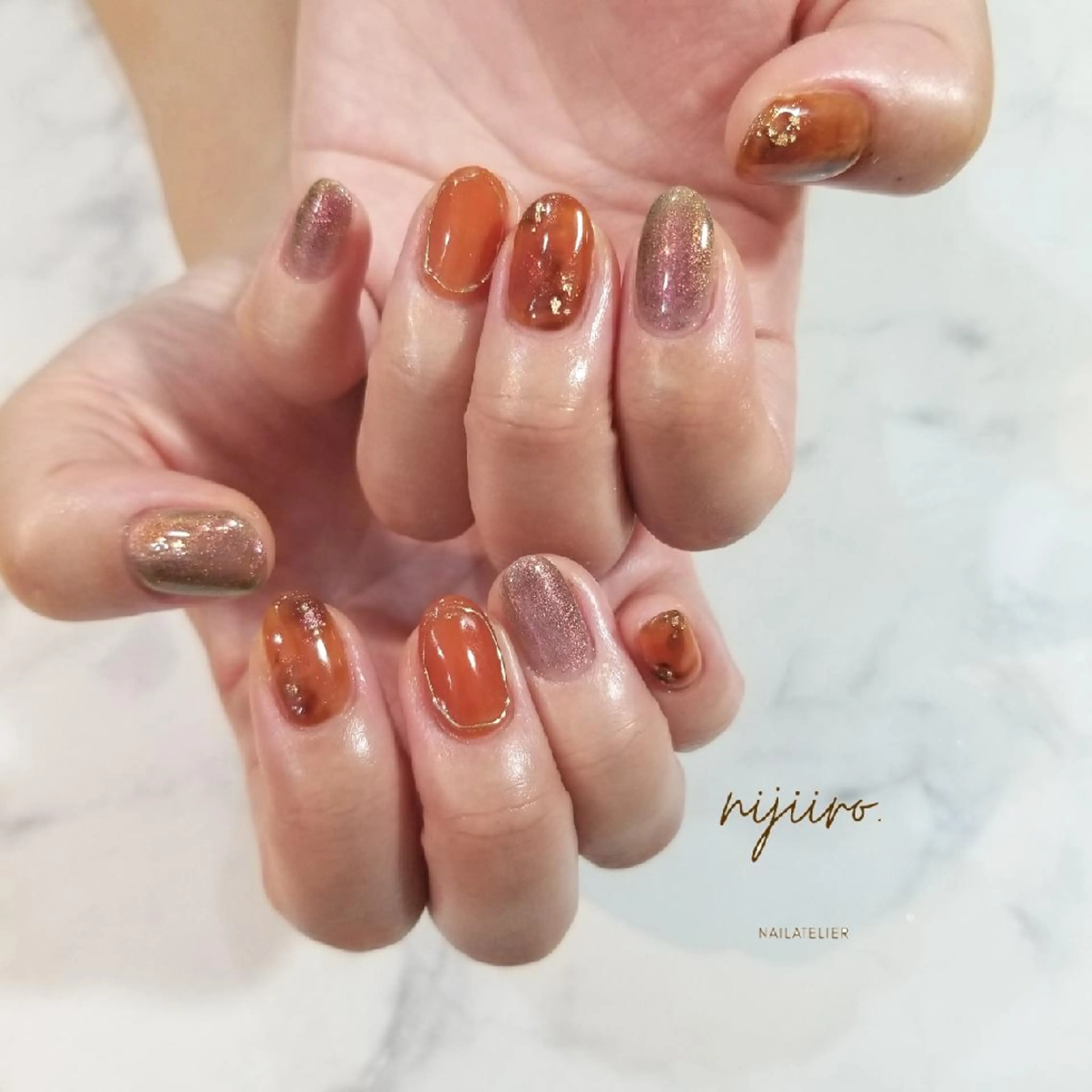 ネイル べっ甲ネイル ハンドネイル nailatelier nijiiro.所属・nijiiro🌈 サトウのネイルデザイン