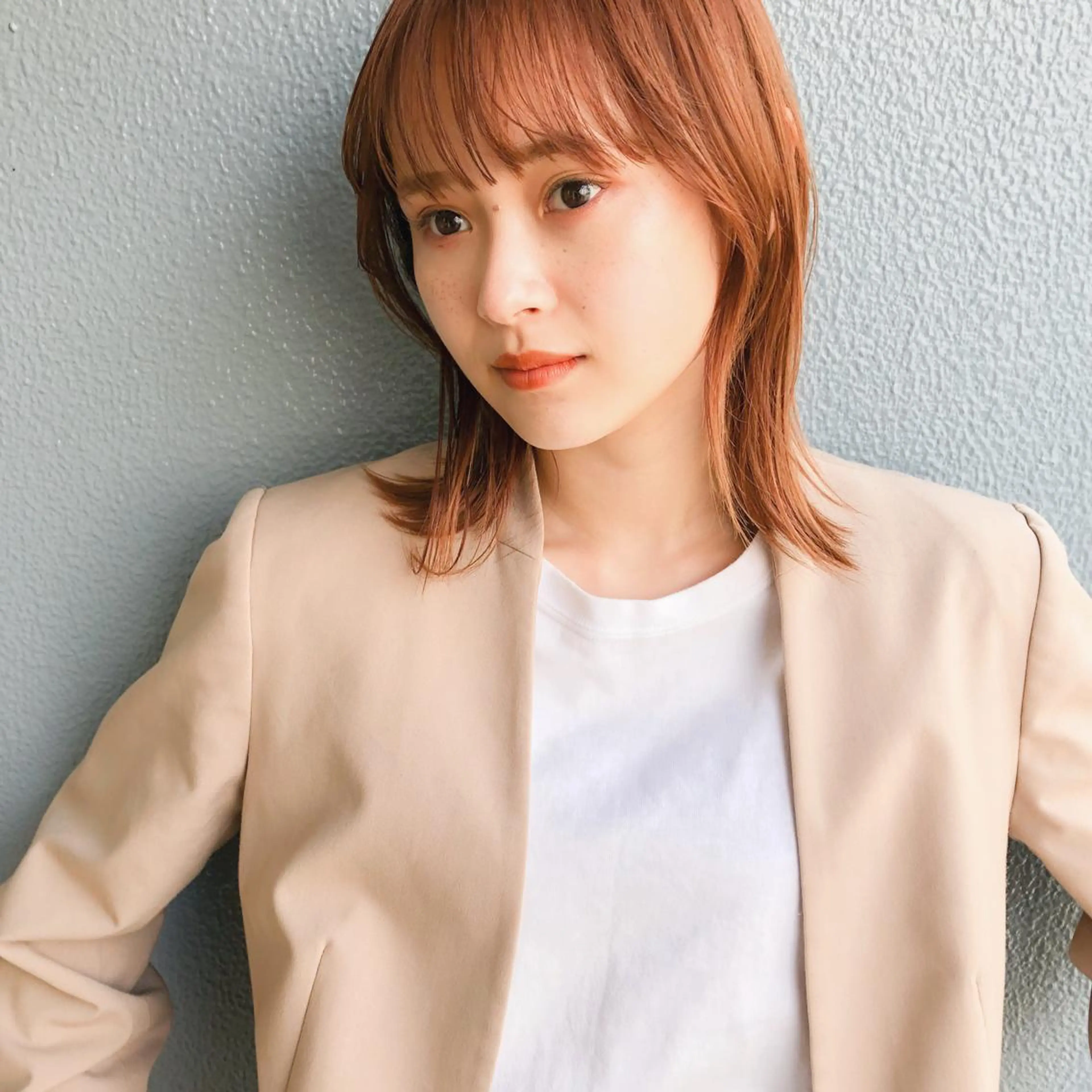 ミディアム カラー ベージュカラー オレンジ オレンジベージュ ヘアカラー トリートメント GO TODAY シェアサロン 原宿本店所属・ボブ/レイヤー/ パーマ/淀川  純のヘアスタイル