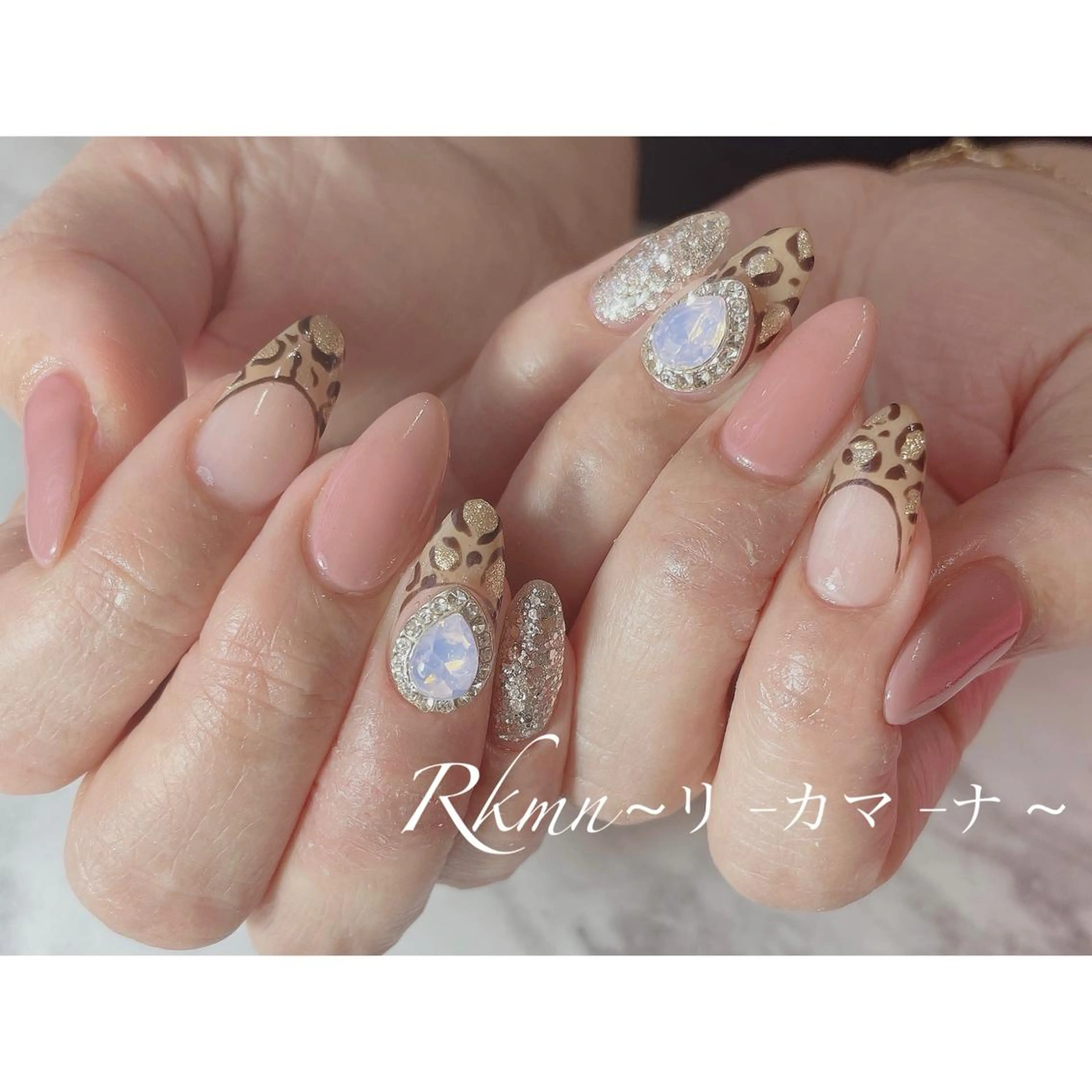 ネイル アニマル柄 アートネイル フレンチネイル ピンク 春ネイル ハンドネイル フットネイル ハンドケア Rkmn ~リ-カマ-ナ~のネイルデザイン