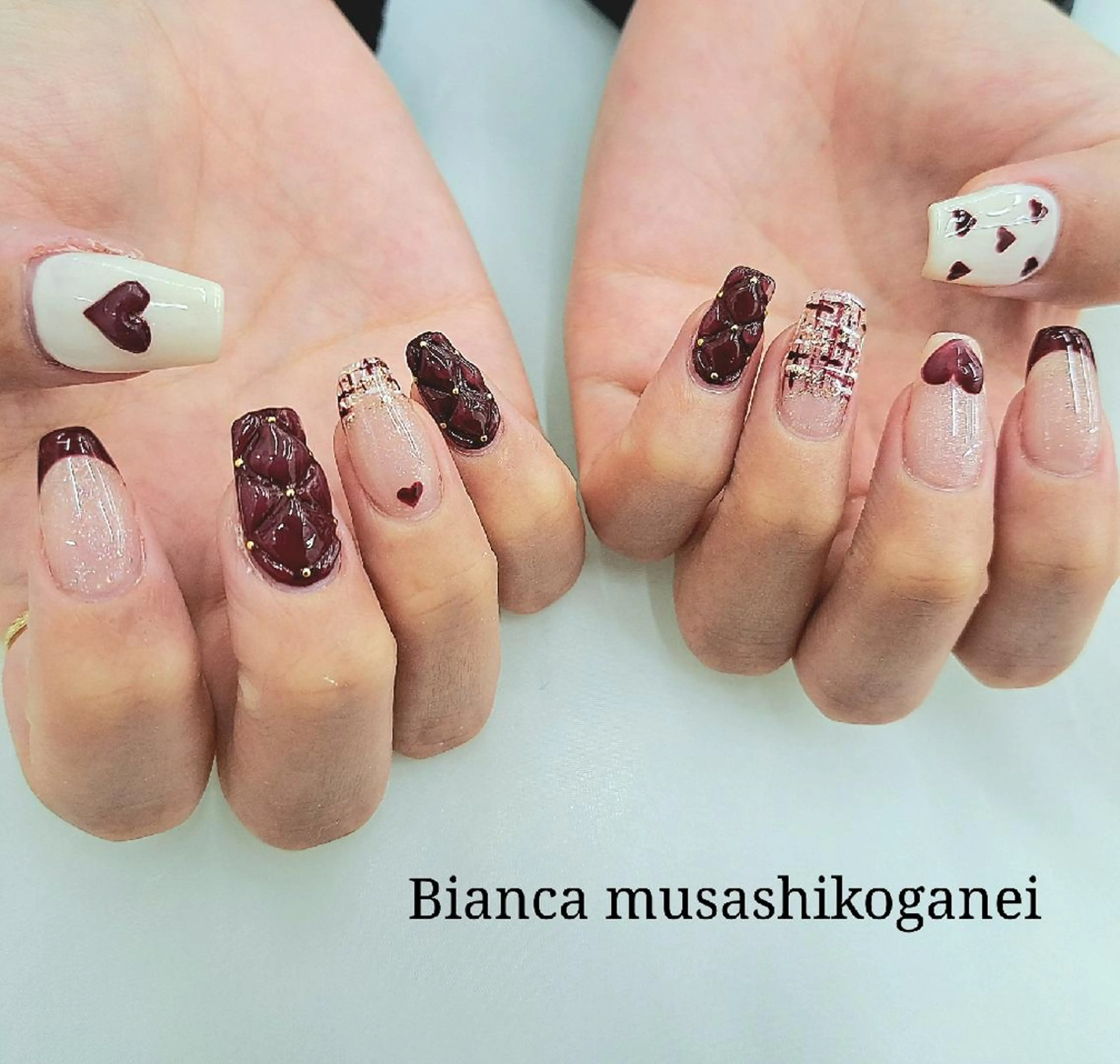 ネイル ハート バレンタイン ハンドネイル Bianca八王子 まえさだのネイルデザイン