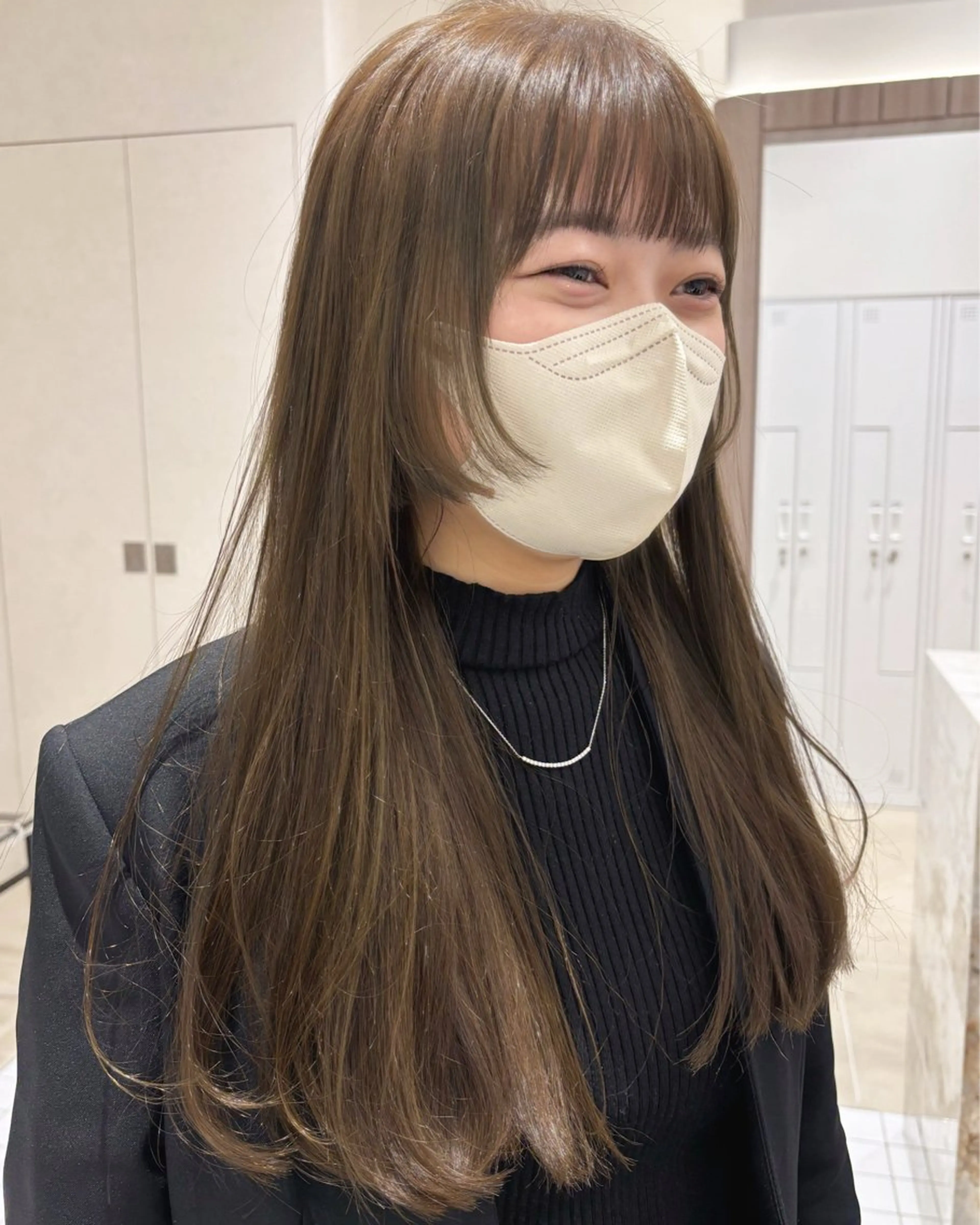 ロング カラー ベージュカラー オリーブベージュ 顔周りカット レイヤーカット 小顔カット SYUK高円寺所属・ベージュ/暖色カラー /ボブ/ミカのヘアスタイル