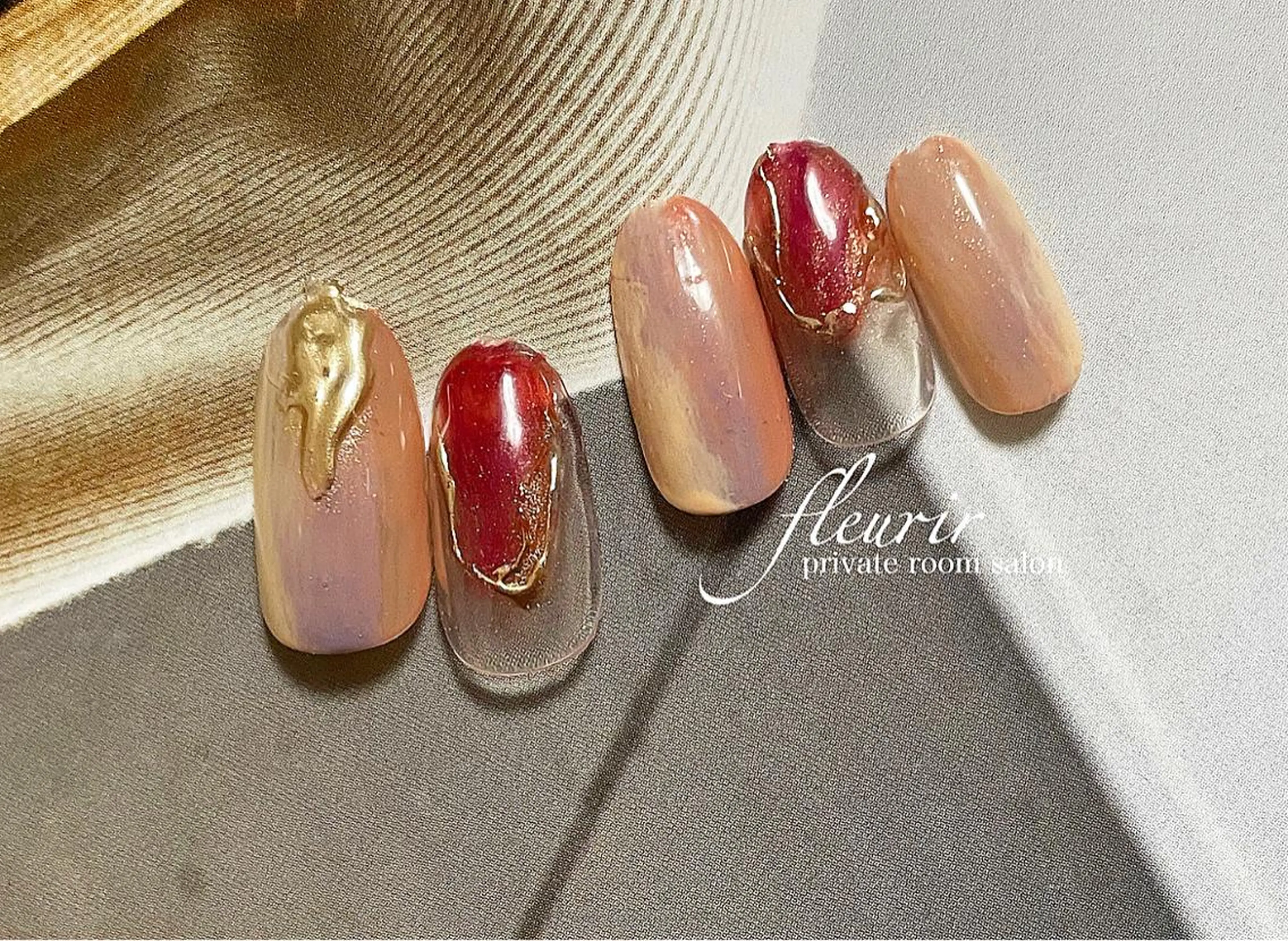 ネイル アートネイル ブルー ボルドー 長さ出し フレンチネイル フルリール 【プライベートサロンのネイルデザイン