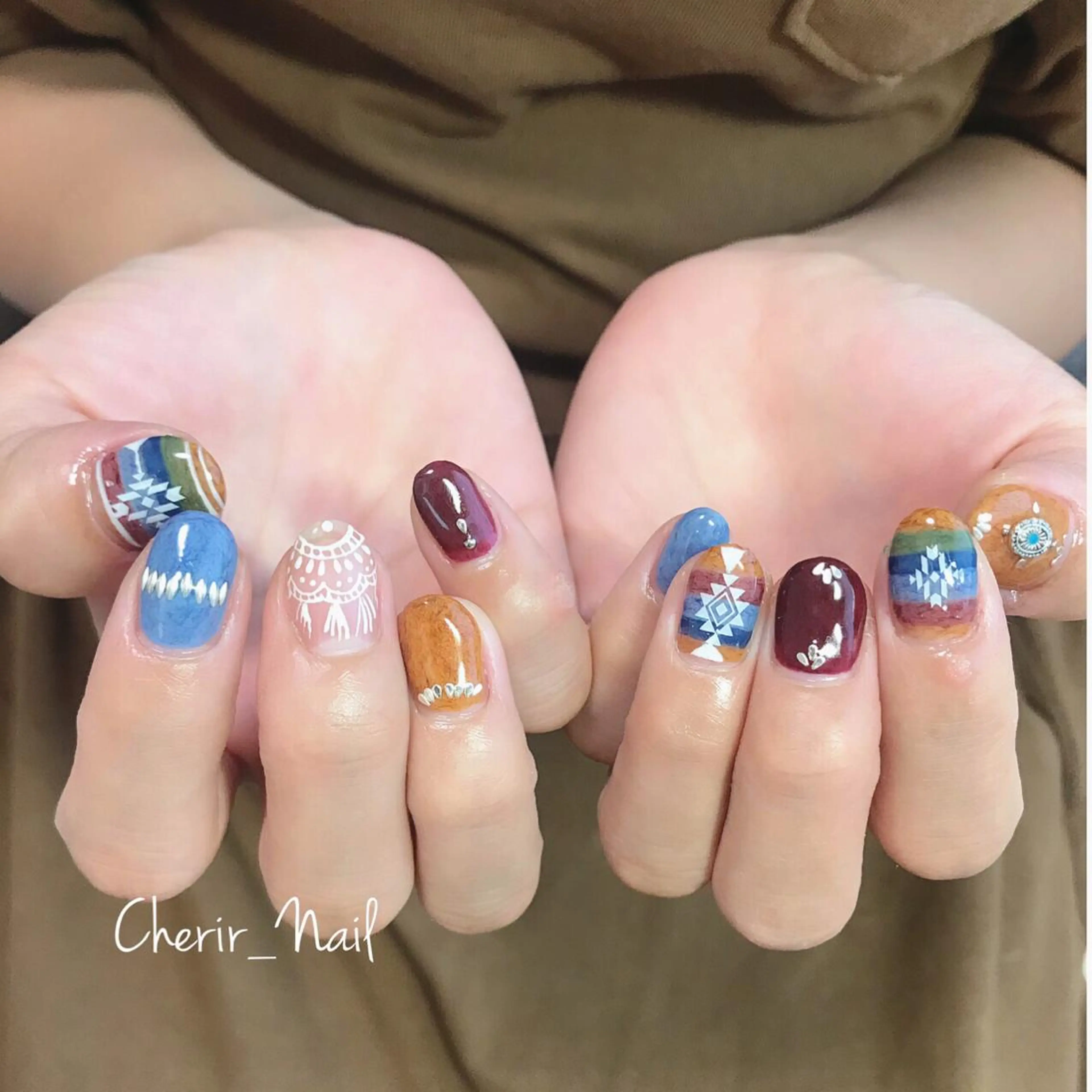 ネイル ボーダー ショートネイル 夏ネイル Cherirnail kaoriのネイルデザイン